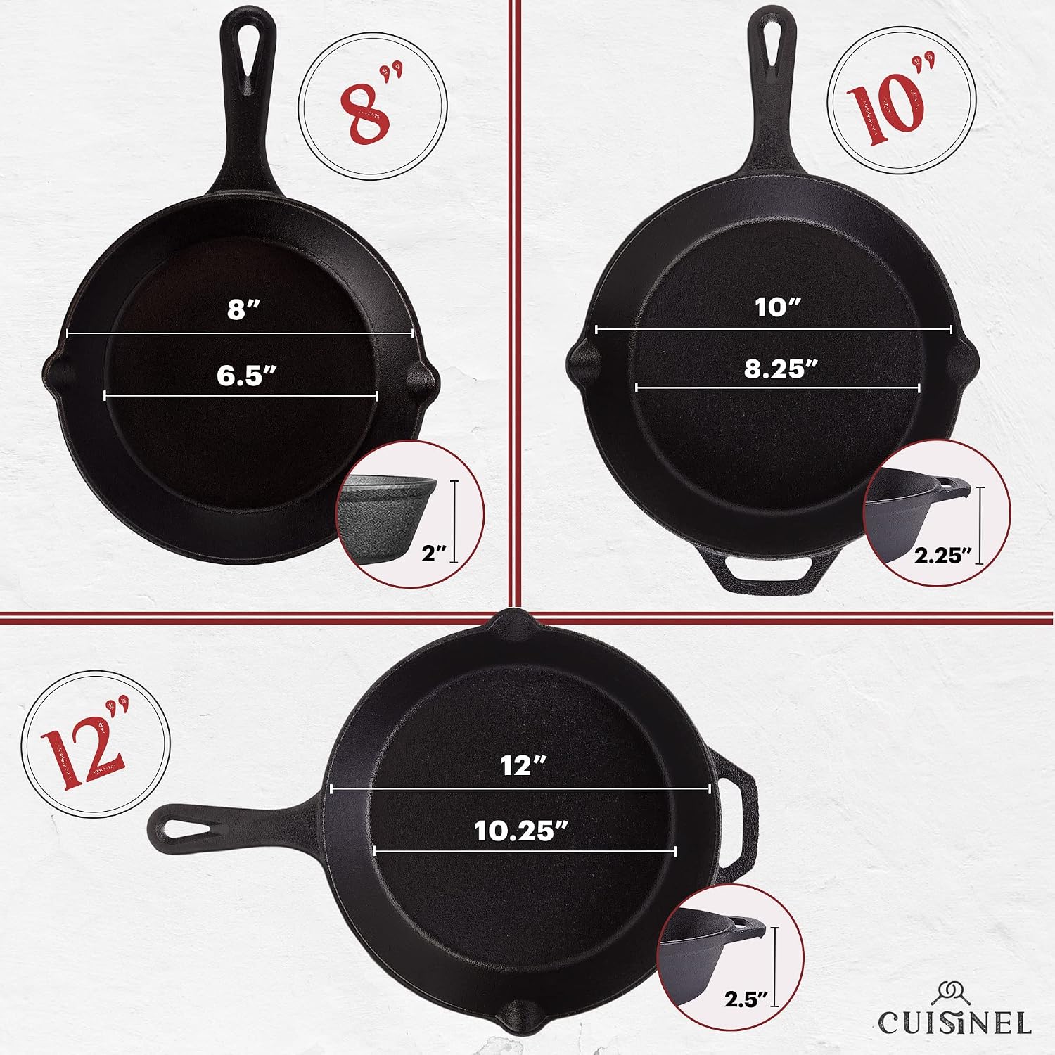 Cast Iron Skillet - 10"-Inch Frying Pan with Pour Spouts + Pan Scraper + Silicone Grip Handle Cover Holder - Pre-Seasoned Oven Cookware - Indoor/Outdoor Use - Stovetop, Induction. PFAS and PFOA-free