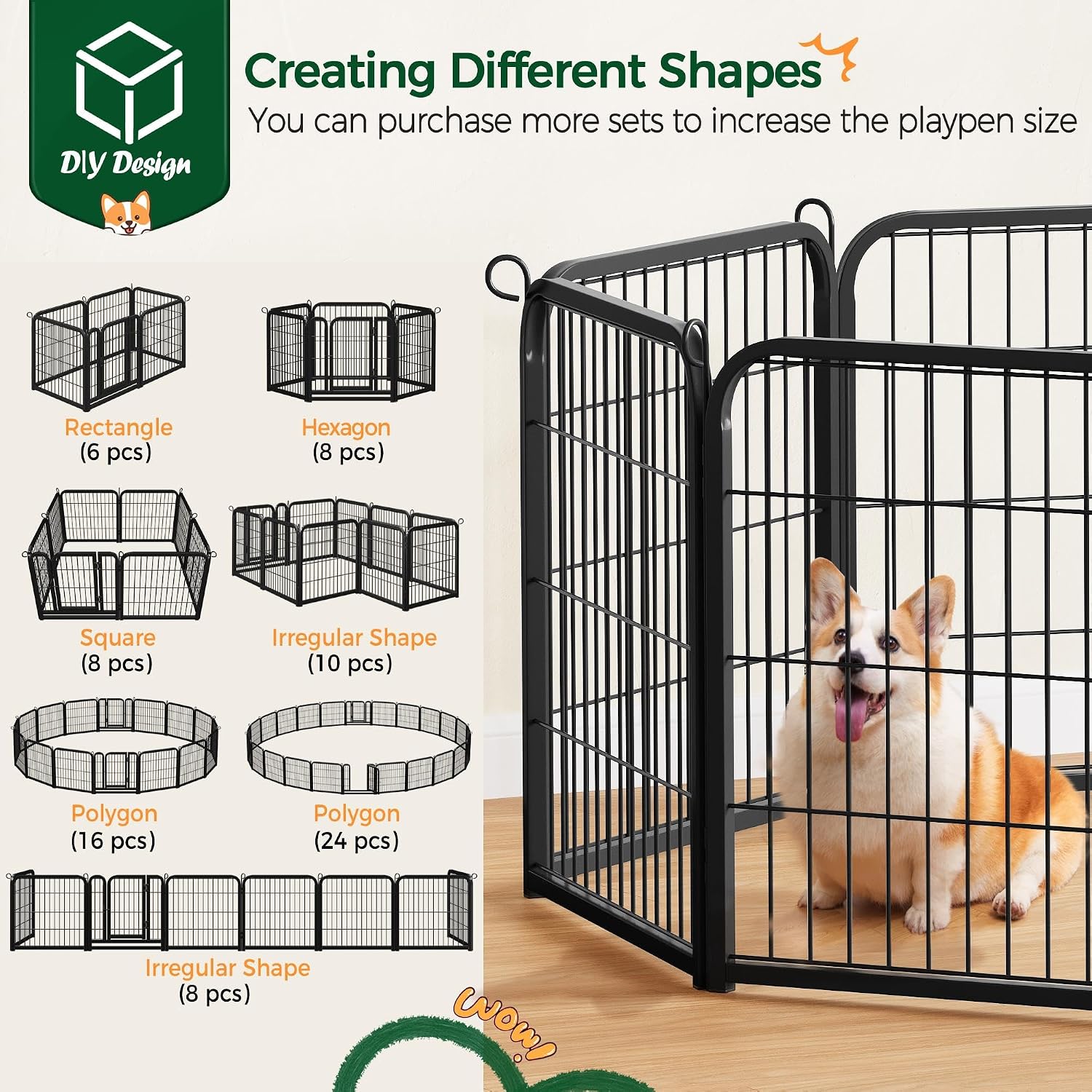 Yaheetech Dog Playpen 24in 16 Panels Pet Fence for Indoor Yard RV Camping | Easy Setup, Heavy Duty Rustproof Frame with Secure Latch Door, DIY Layouts,Foldable Storage, for Puppies & Small Dogs