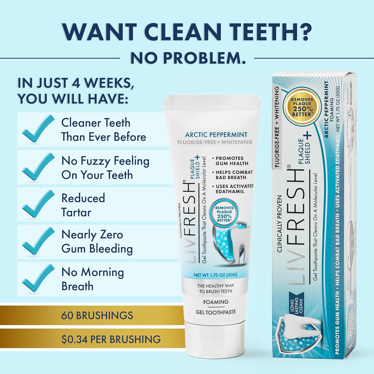 LIVFRESH Toothpaste Gel, Clinically Proven to Remove Plaque 250% Better, Improves Gum Health 190% Better, Prevents & Reduces Tartar, Freshens Breath, SLS Free Dental Gel, Wintergreen