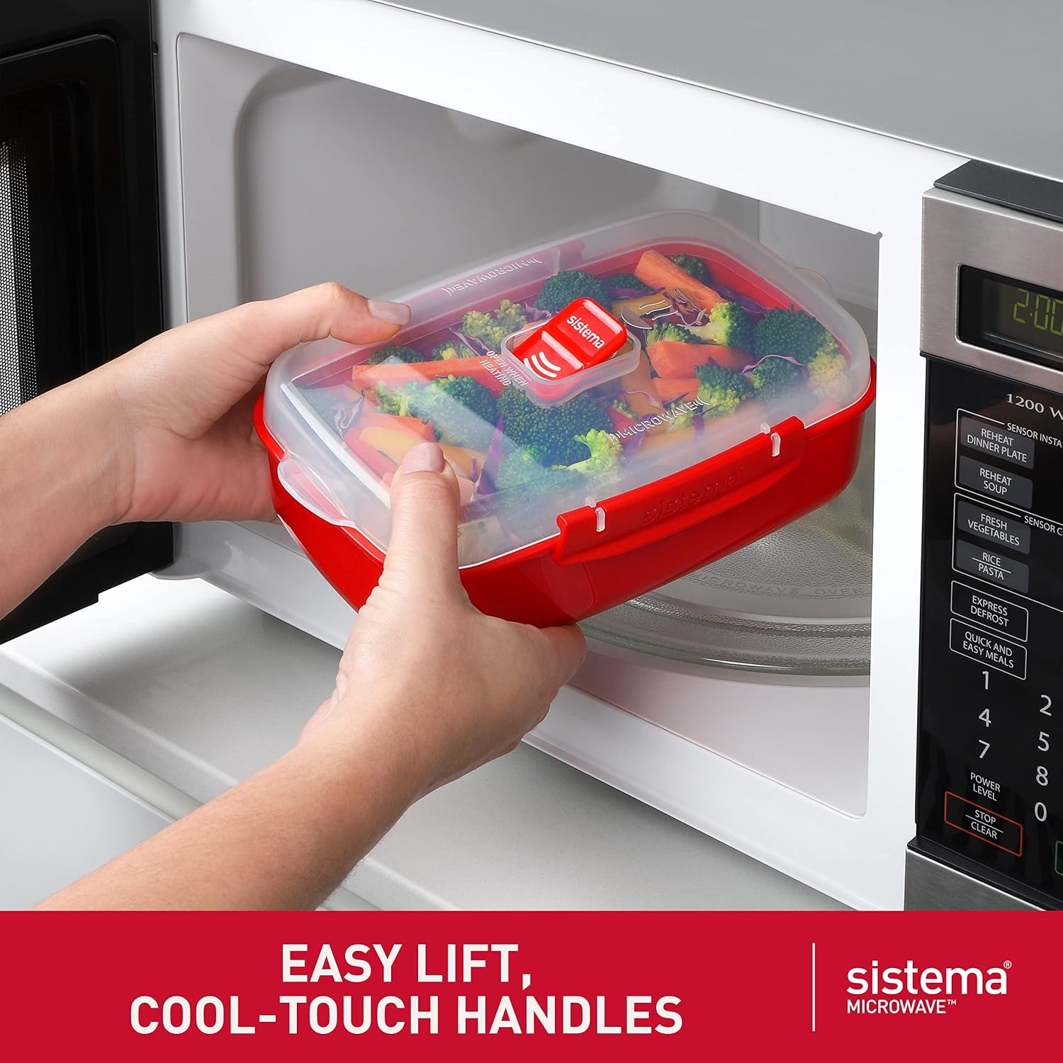 Sistema Heat & Eat Microwaveable Food Steamer with Removable Steamer Basket & Steam Release Vents, Large 3.2L Capacity, Dishwasher & Freezer-Safe, BPA-Free