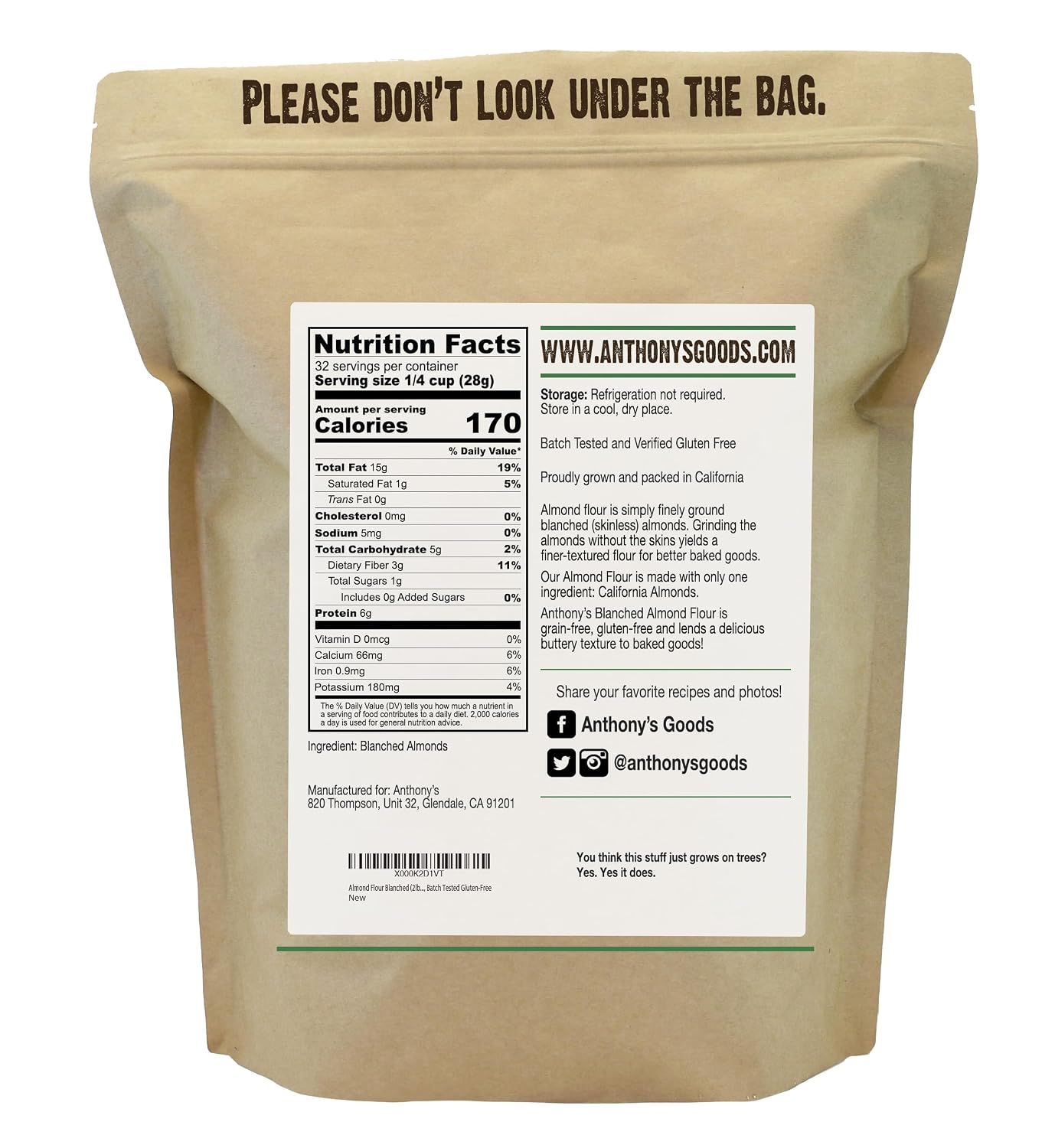Anthony's Blanched Almond Flour, 2 lb, Finely Ground, Gluten Free, Non GMO, Vegan, Keto Friendly