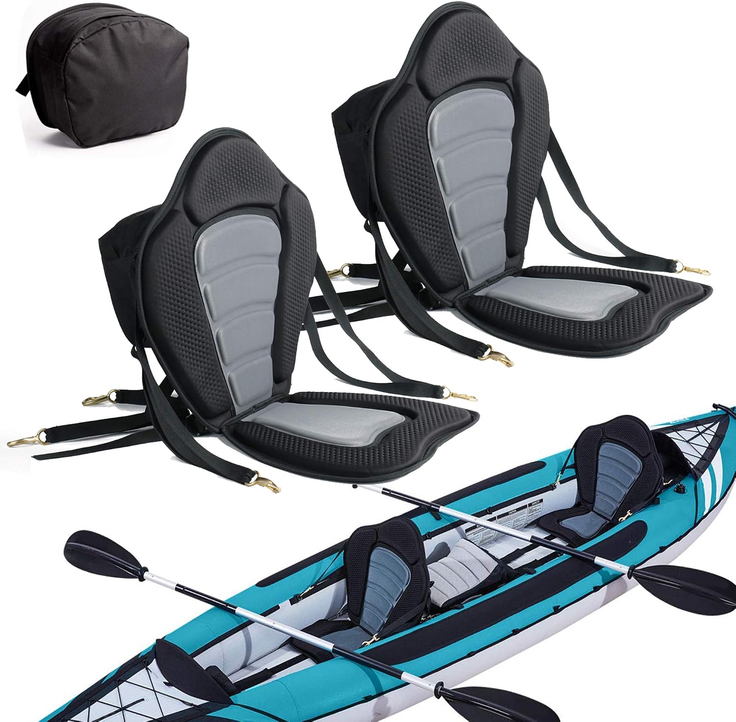 2 Pack of Kayak Seat Deluxe Padded Canoe Backrest Seat Sit On Top Cushioned Back Support SUP Paddle Board Seats with Detachable Storage Bag 4