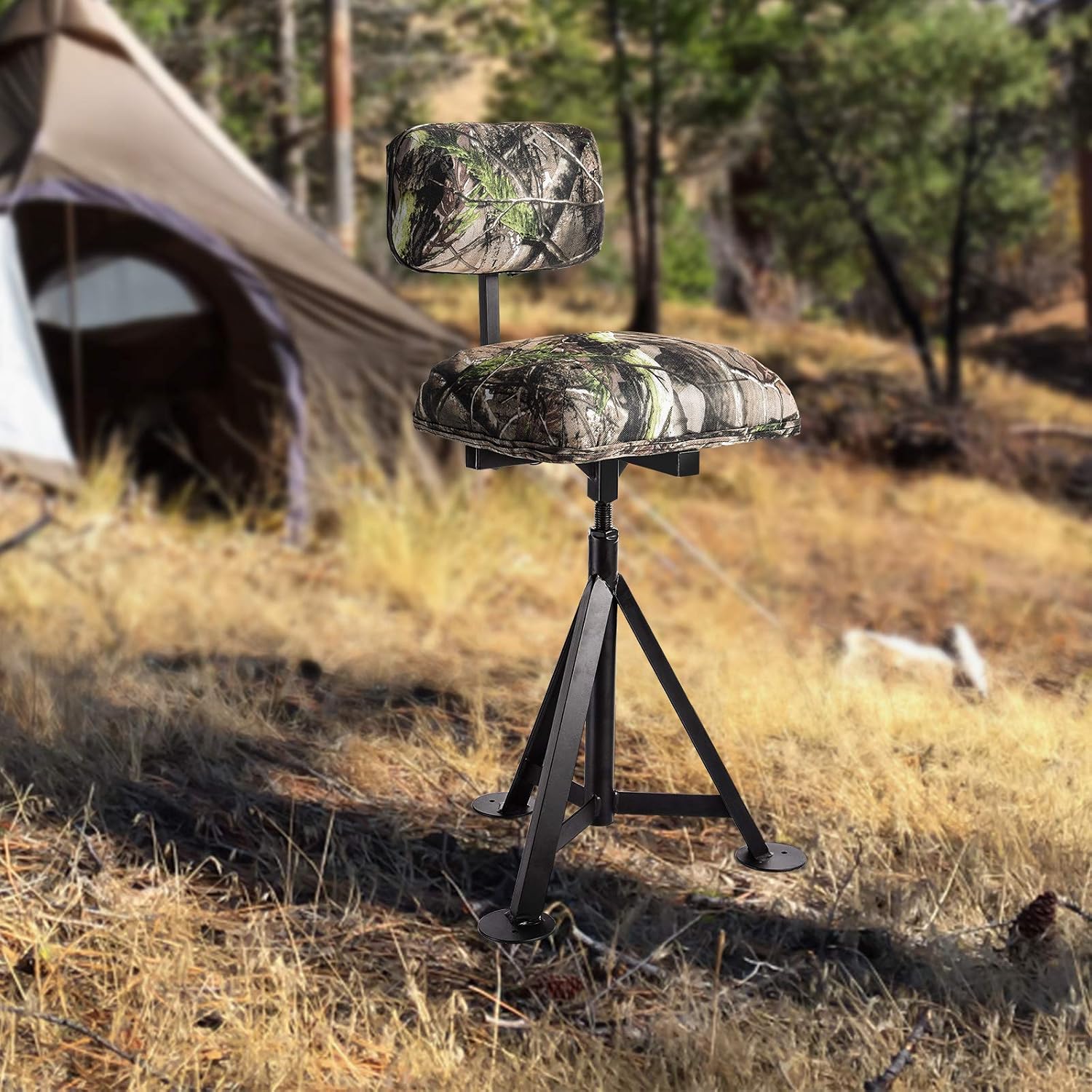 LDAILY Moccha 360 Swivel Hunting Chair, Camo Blind Chair with Detachable Backrest, Padded Seat, Height Adjustable Hunter Fishing Camping Stool