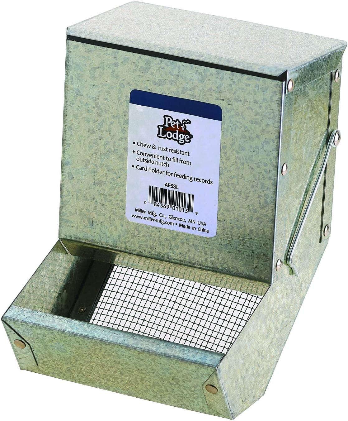Pet Lodge® Steel Small Animal Feeder with Lid and Sifter Bottom | Cage Rabbit Feeder | Holds Several Days Worth of Food | 5 Inch