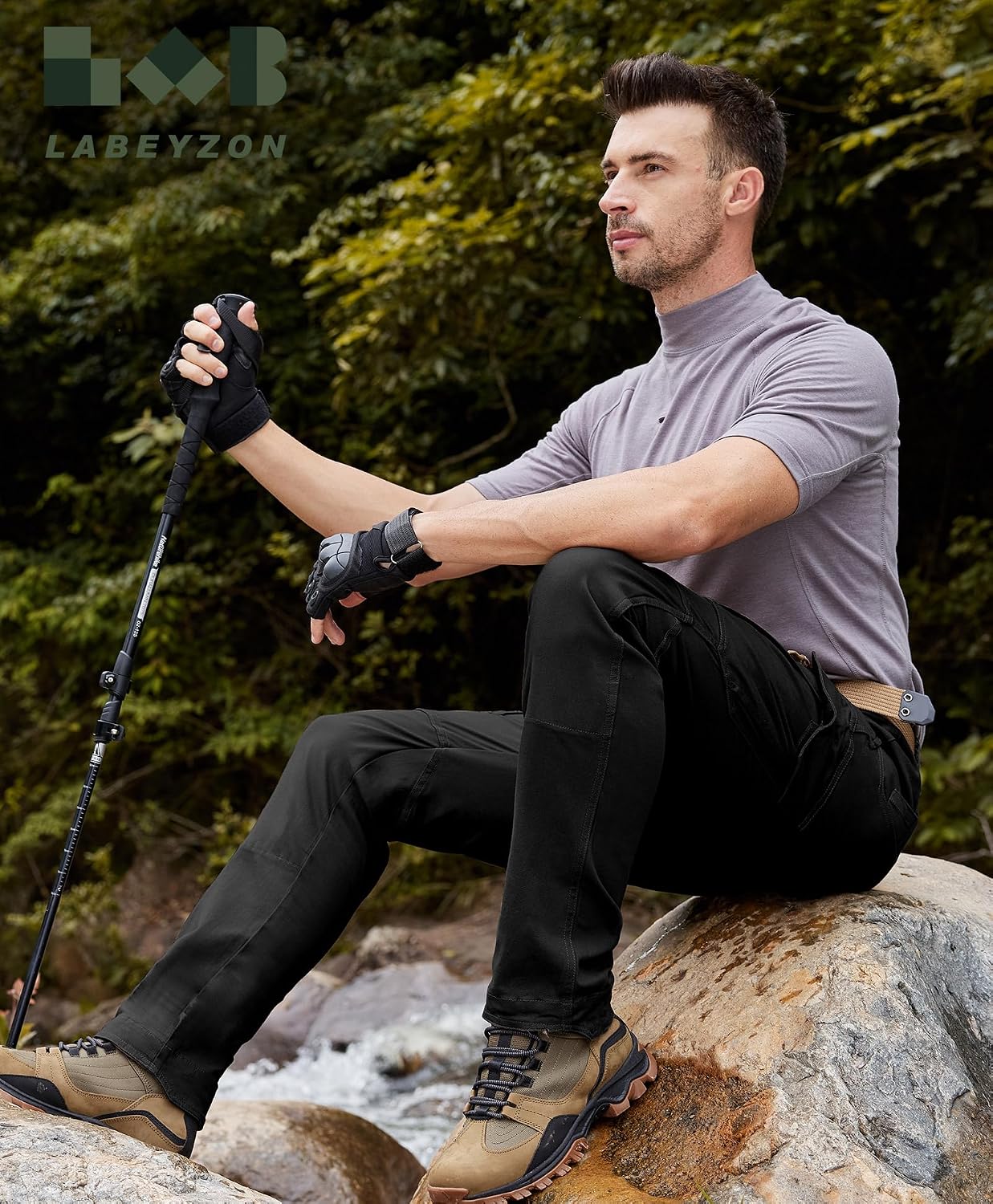 LABEYZON Men's Casual Cargo Work Pants Outdoor Lightweight Military Tactcial Pants for Men with 9 Pockets