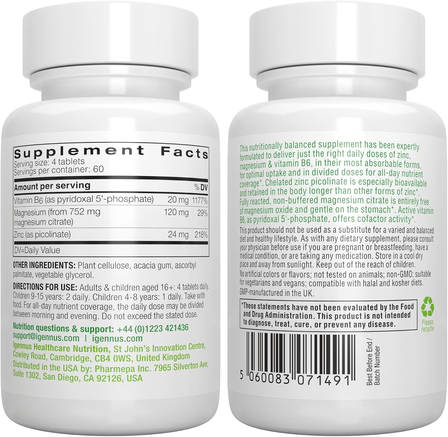 Igennus Neurobalance High Absorption Zinc Magnesium & B6 Complex | Cognitive Support, Calm Focus & Relaxation, Chelated Zinc & Fully Reacted Magnesium, Vegan, Non-GMO, 120 Small Tablets