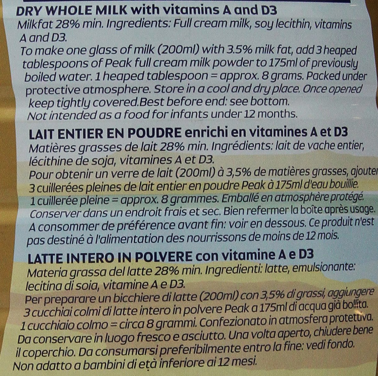 Peak Dry Whole Milk, Rich & Creamy, 2500g