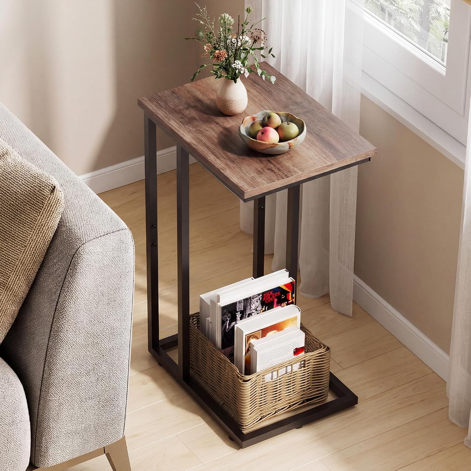 WLIVE C Shaped End Table, Small Side Tables for Sofa and Bed, Couch Table that Slides Under for Living Room, Bedroom, Home Office, Small Spaces