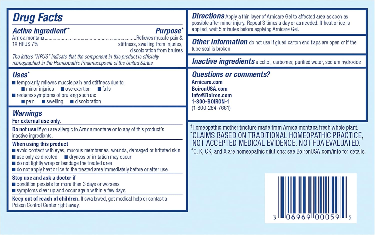 Boiron Arnicare Gel for Joint Pain, Muscle Pain, Swelling, Soreness, and Stiffness - Non-greasy and Fragrance-Free - 2.6 oz