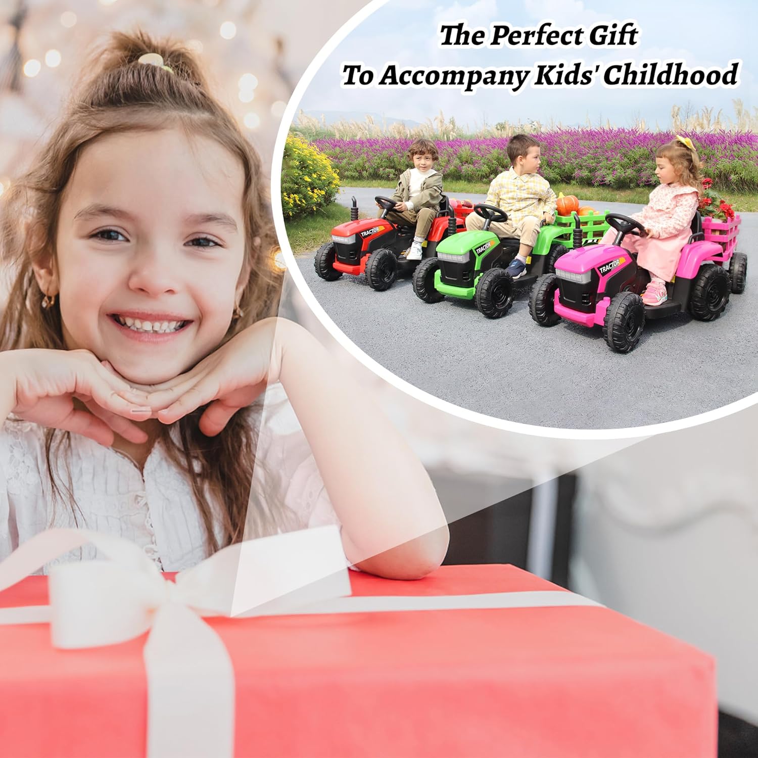 TOBBI Kids Electric Ride On Toy Tractor, Toddlers 12V Battery-Powered Car to Drive