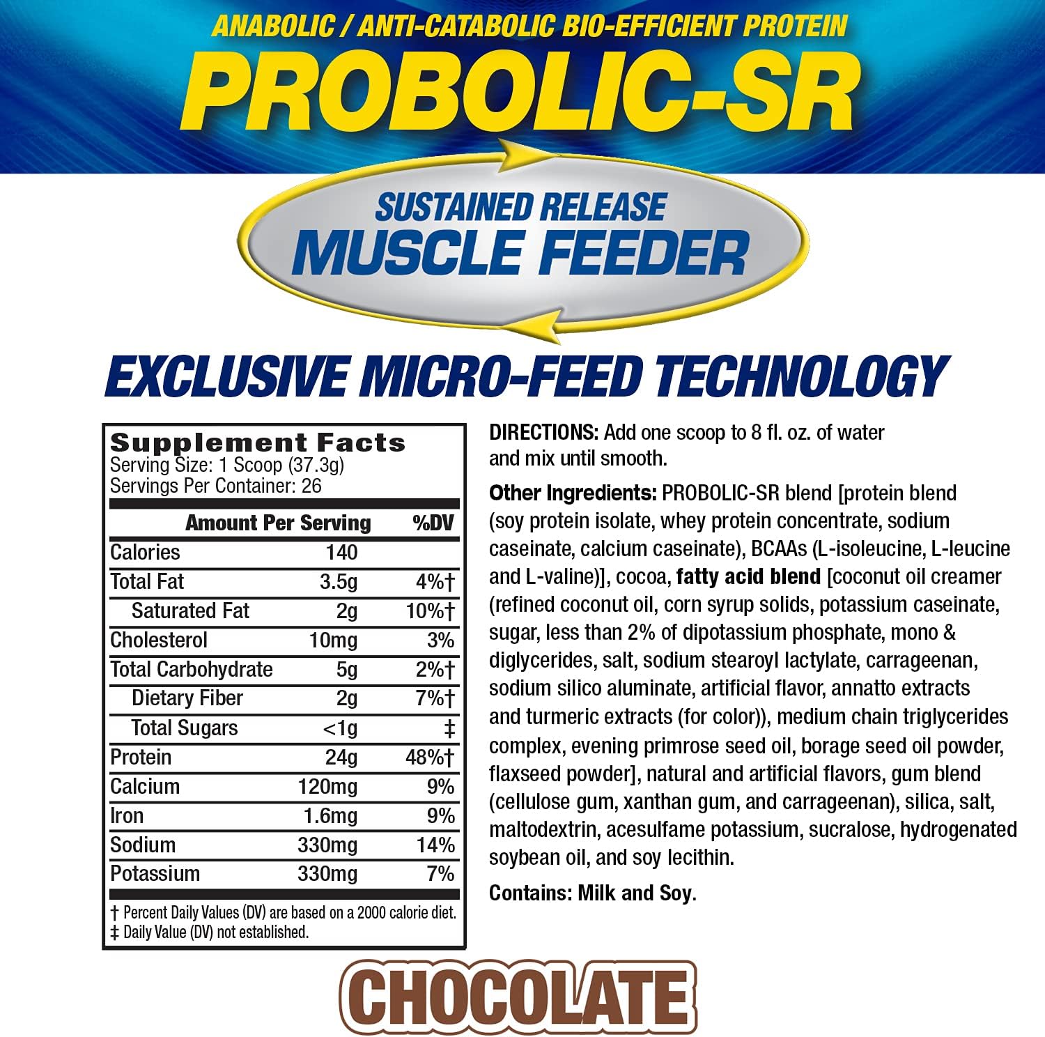 Maximum Human Performance Probolic-SR Sustained Release Protein Powder, 24g Protein, BCAAs, Glutamine, Arginine, Pre-Workout, Post-Workout
