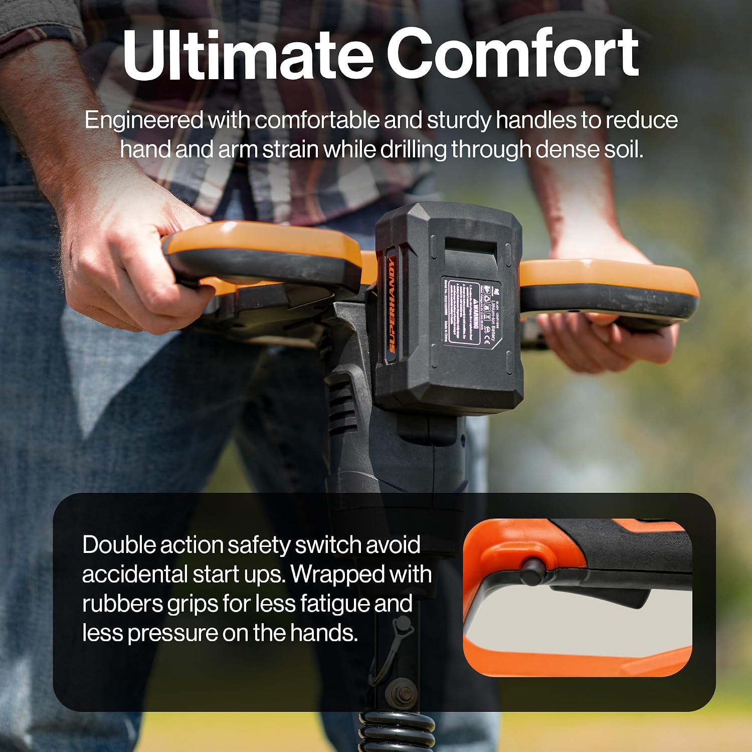 SuperHandy Earth Auger Power Head w/Steel 6"x30" Bit Ultra Duty Eco-Friendly Electric Cordless Lithium-Ion Battery & Charger for Earth