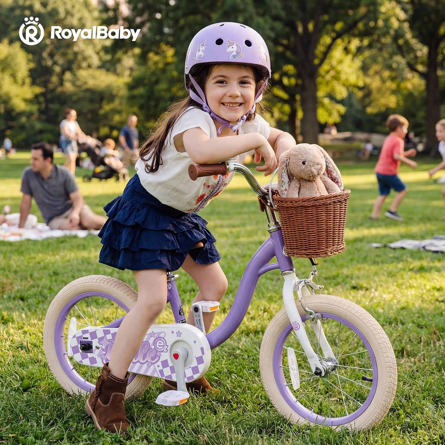 RoyalBaby Girls Bike Belle EZ Kids Bike, Balance and Pedal Bicycle, 14 16 18 Inch Wheel for Age 3-8 Years Toddlers to Big Kids, Pink & Purple