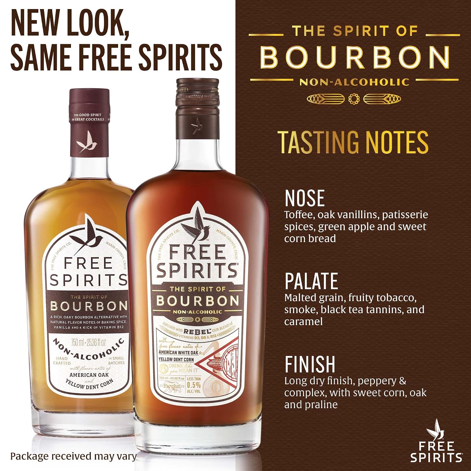 Free Spirits Zero Proof Bourbon Alternative, Whiskey Style Spirit, 750 mL