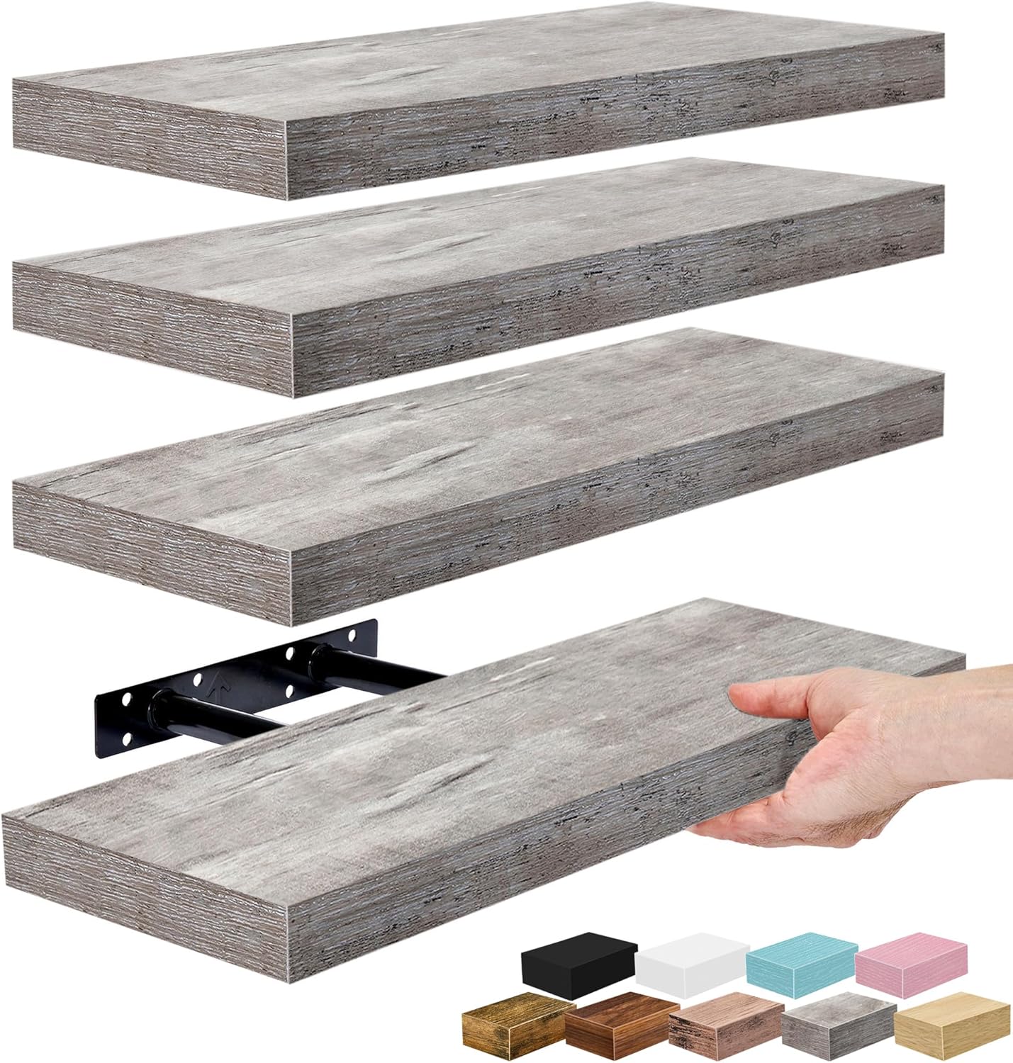 Sorbus Floating Shelves for Wall – 16 Inch Floating Shelf for Kitchen, Bedroom, Living Room, Bathroom, Home & Wall Decor - Mounted Bathroom Shelves with Invisible Brackets (Grey, 3 Pack)