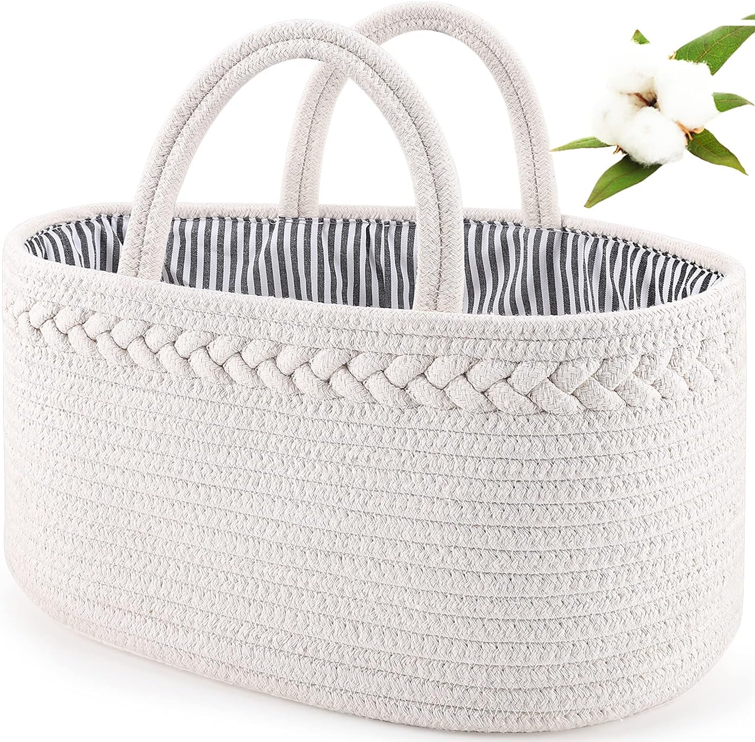 ABenkle Baby Diaper Caddy, Nursery Storage Bin and Car Organizer for Diapers and Baby Wipes, Cotton Rope Diaper Basket Caddy