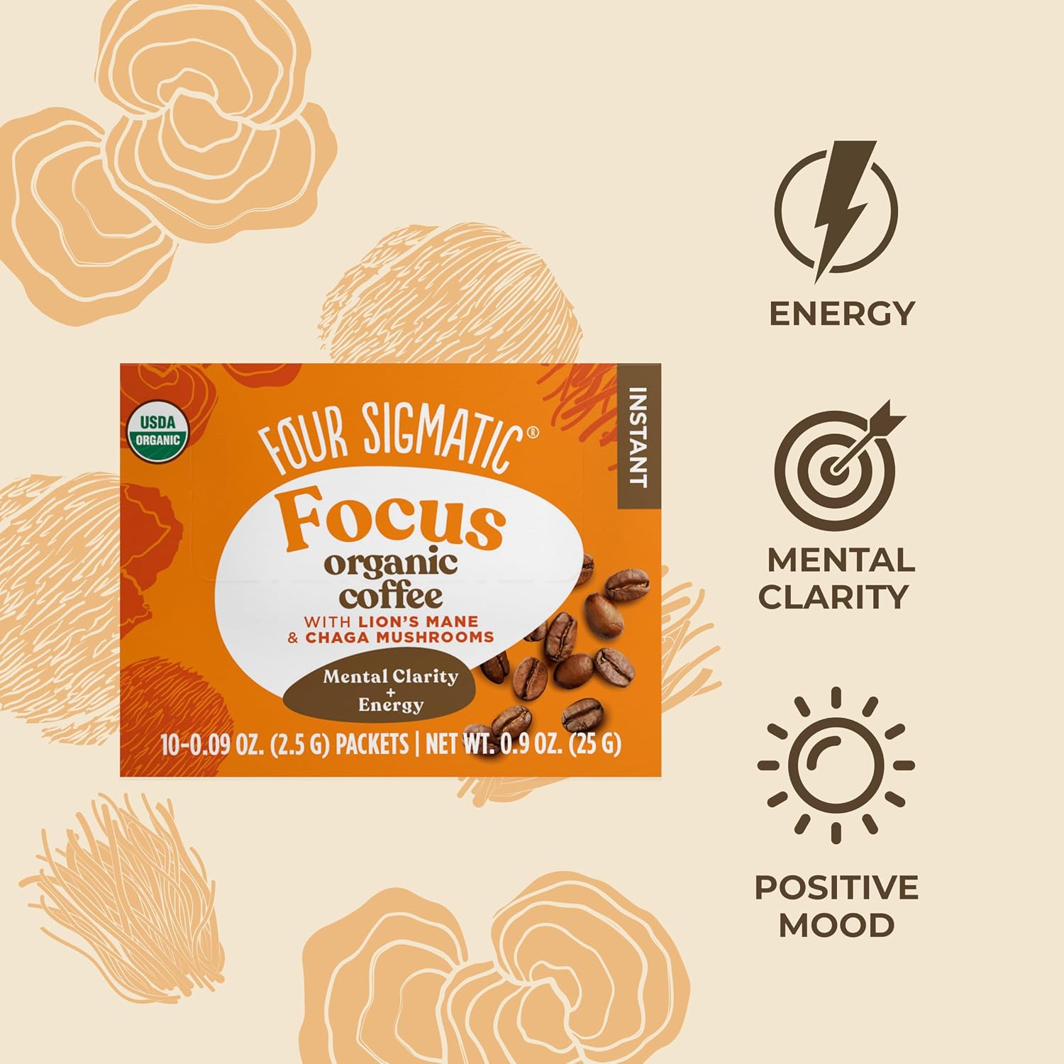 Four Sigmatic Mushroom Mix Coffee Lion's Mane | Focus | Pack of 3 (30 Packets Total)