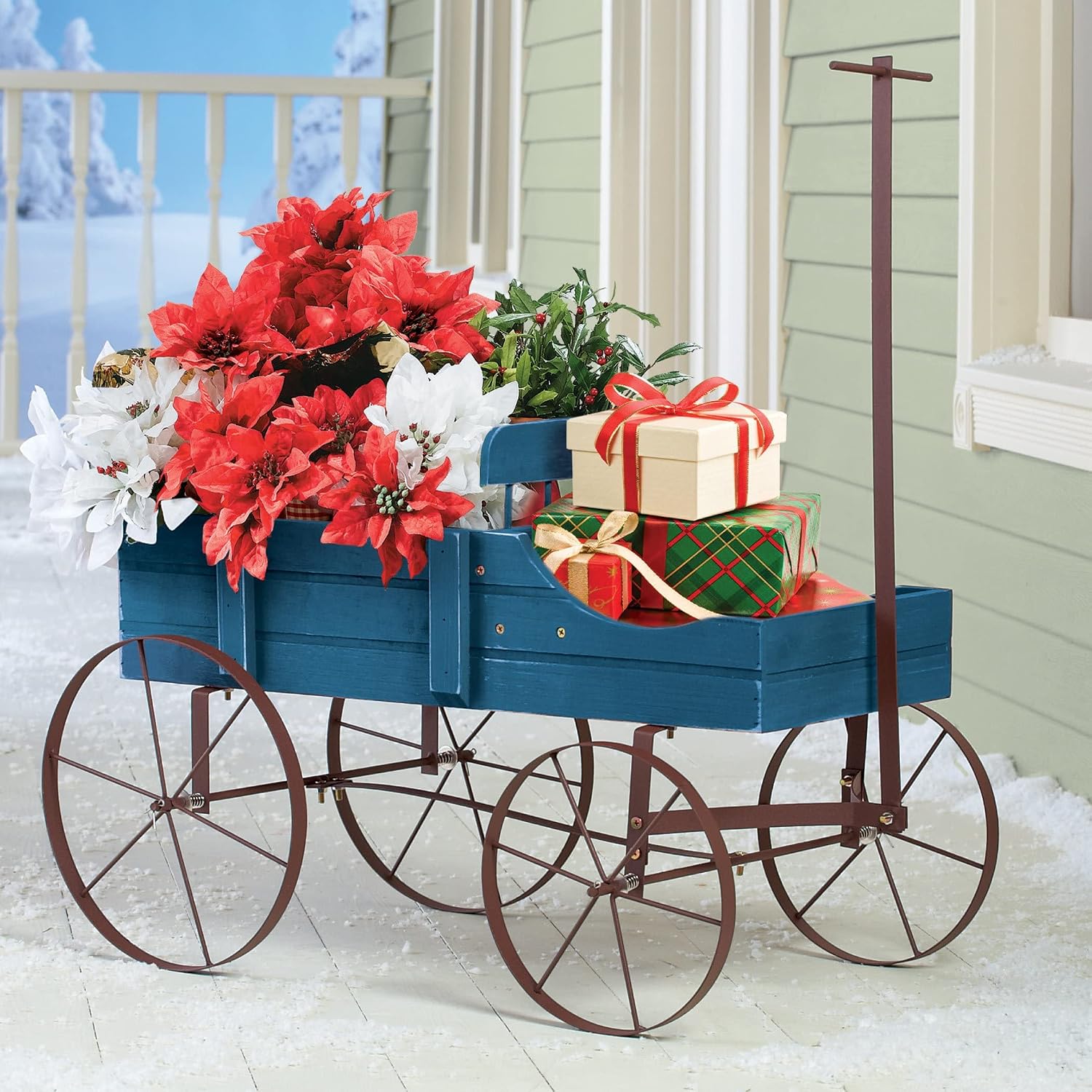 Collections Etc Amish Wagon Decorative Indoor/Outdoor Garden Backyard Planter, Red | Country Red, fir (wood)