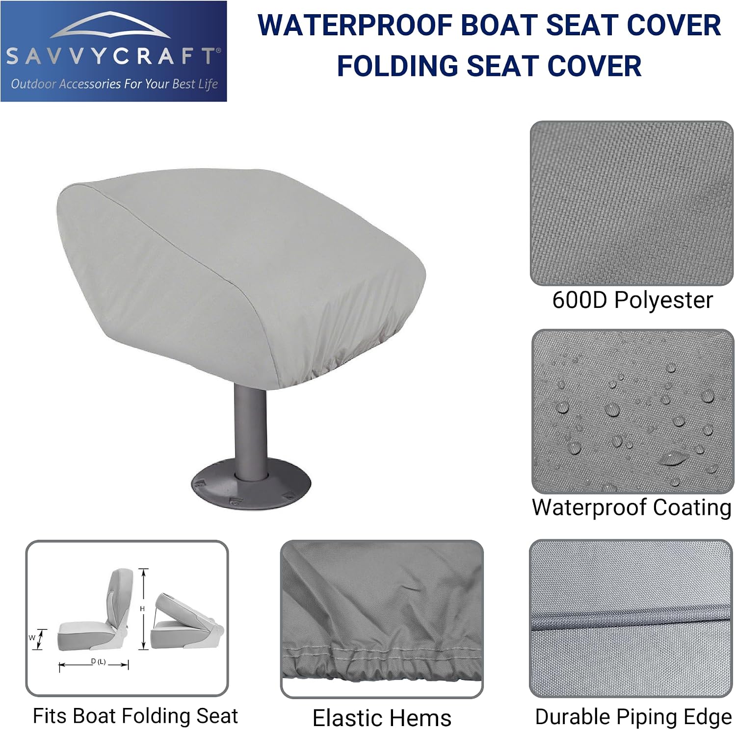 SavvyCraft Waterproof Pontoon Lounge Seat Cover Marine Grade 23"Dx60"Wx30"H