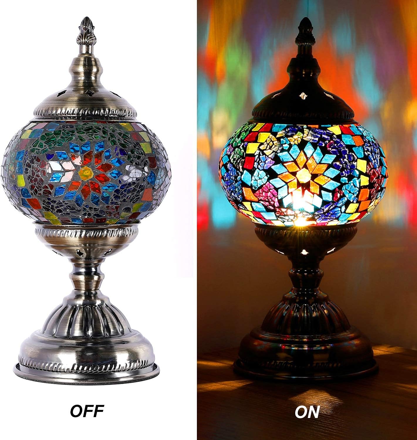 Anton Turkish Mosaic Glass Decorative Table Lamp Moroccan Lantern Home Decor Night Light for Living Bedroom Room (Multicolour)