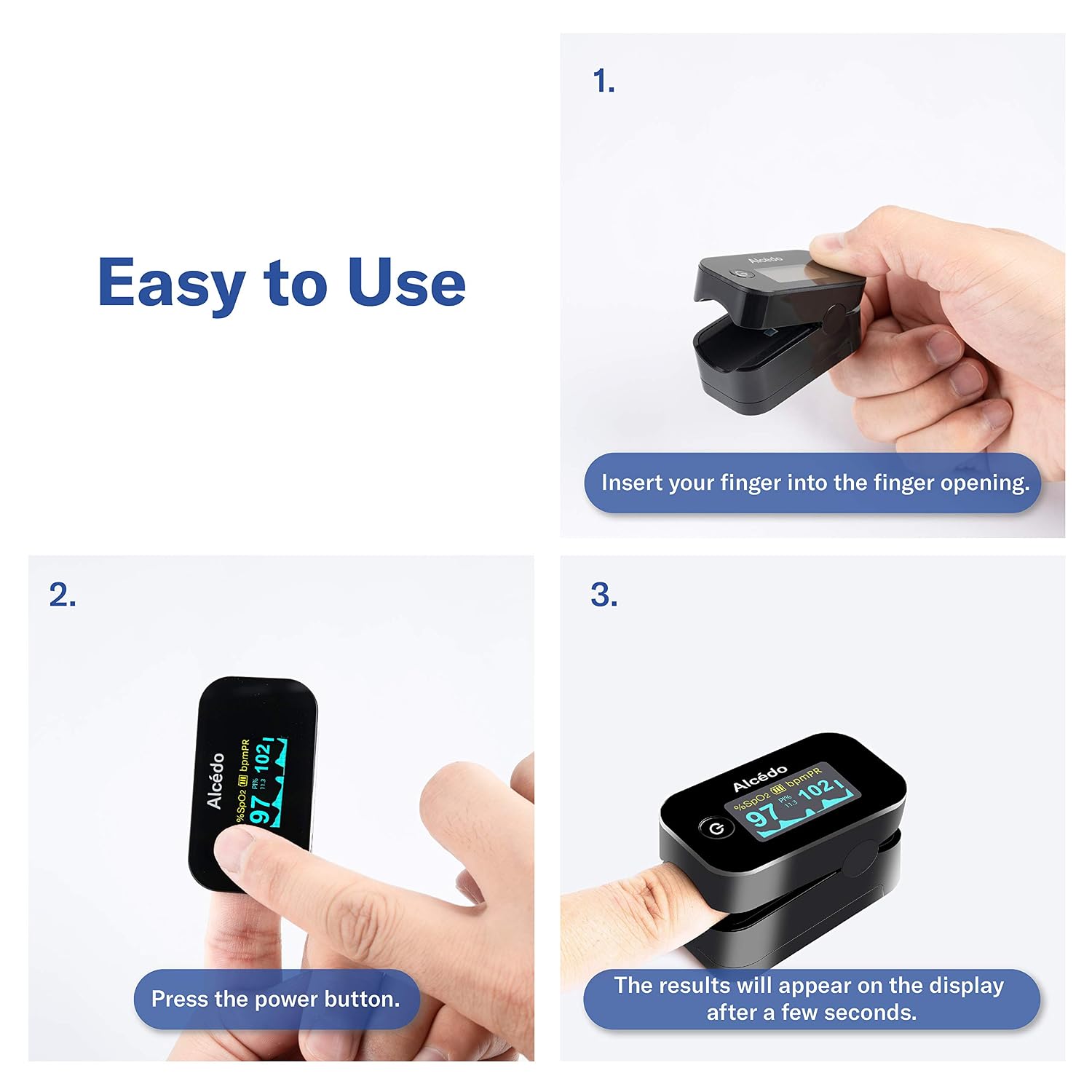 Alcedo Pulse Oximeter Fingertip, SpO2 & Heart Rate Monitor