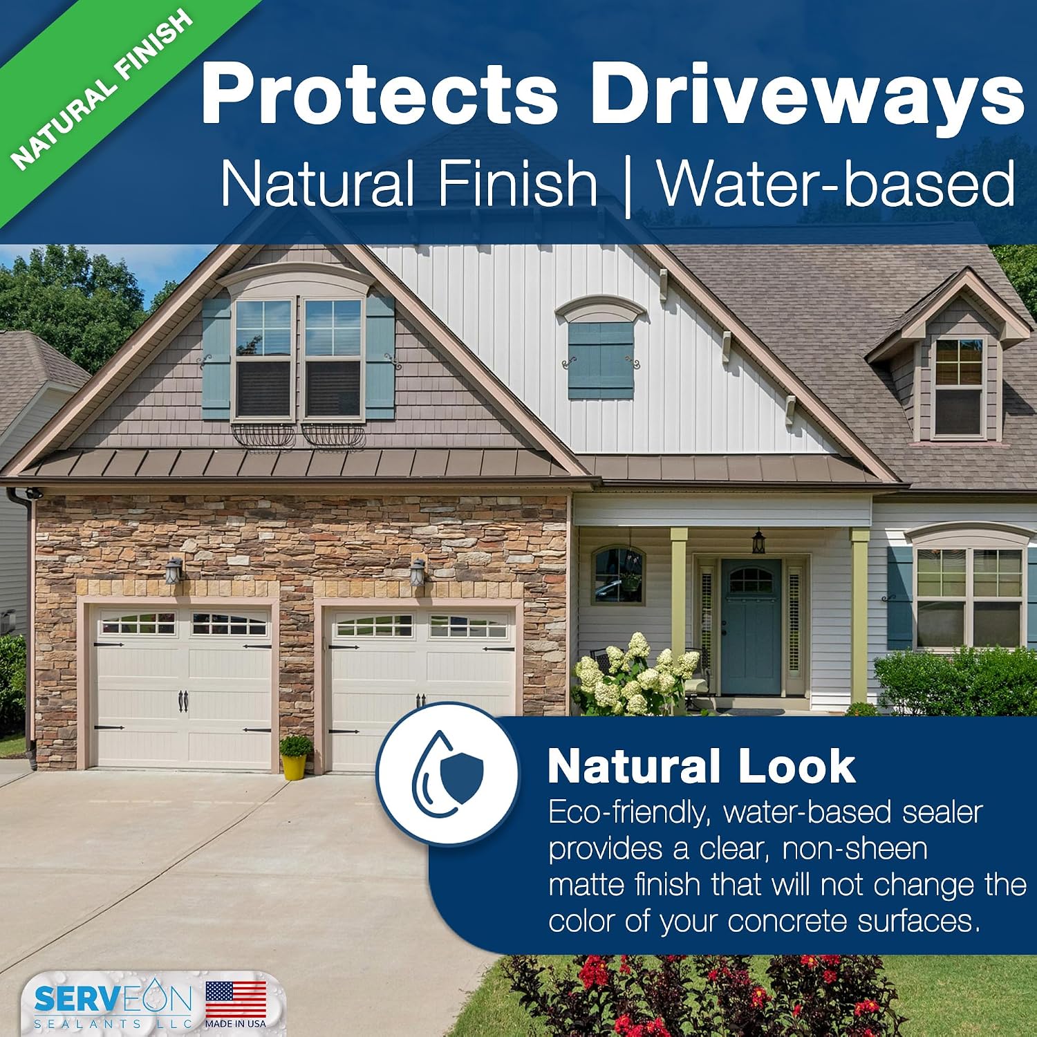 Concrete Driveway Sealer Densifier (Clear Natural Finish) 1 Gal | Serveon Sealants Commercial Grade Outdoor Indoor Waterproof Sealant, Protects Pavers, Sidewalks Pools, Made in USA, H2100