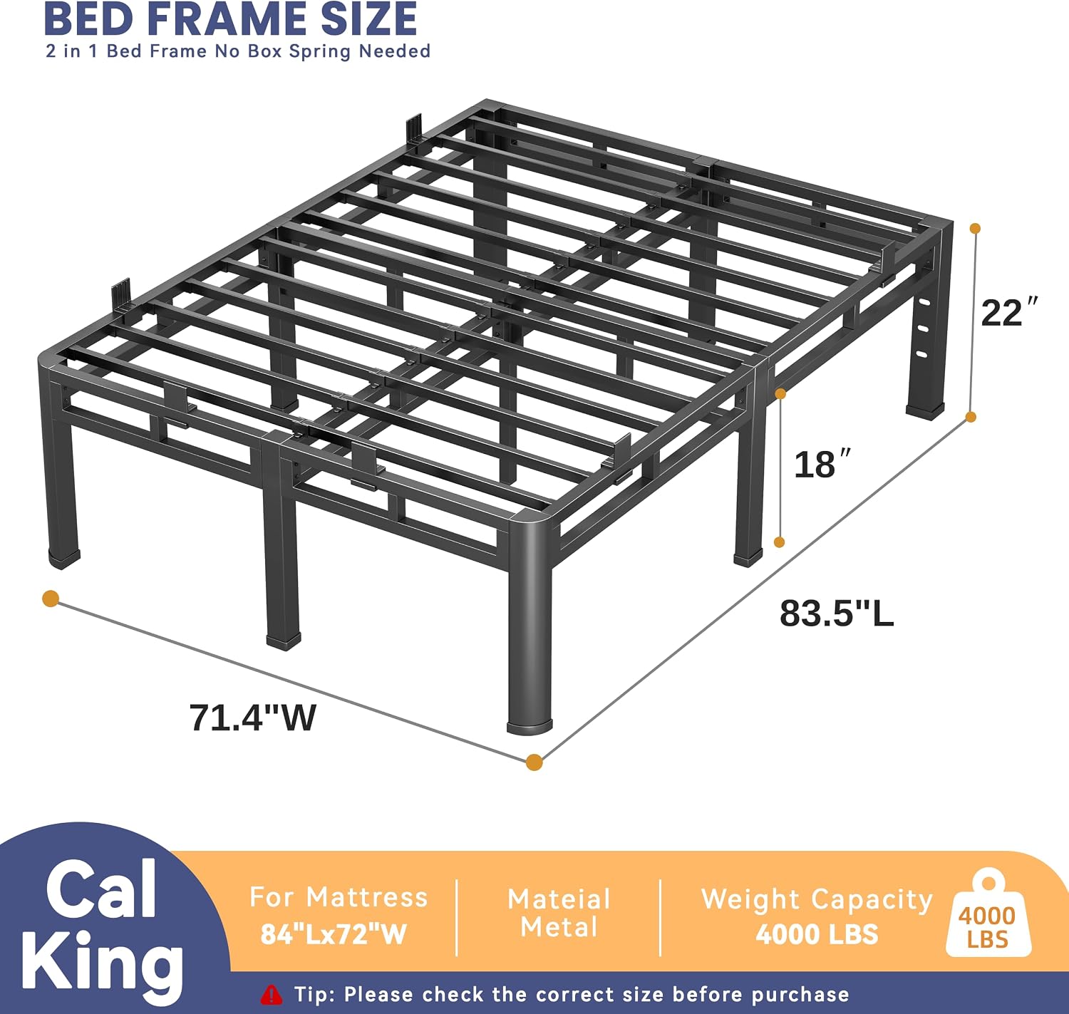 20 Inch Queen Size Bed Frame,Double Layer Heavy Duty Metal Platform Tall | Easy Assembly,Noise Free,2in1 Base,4000lbs Capacity,6 Mattress Stoppers,Round Corner Legs,16"Storage Space,Headboard Holes