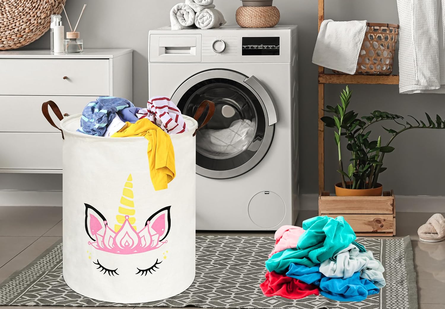 MAIZMZ Kids Hamper Storage Basket Nursery Bins Baby Gift Toy Organizer Box Laundry Basket Large Canvas Collapsible Chest for