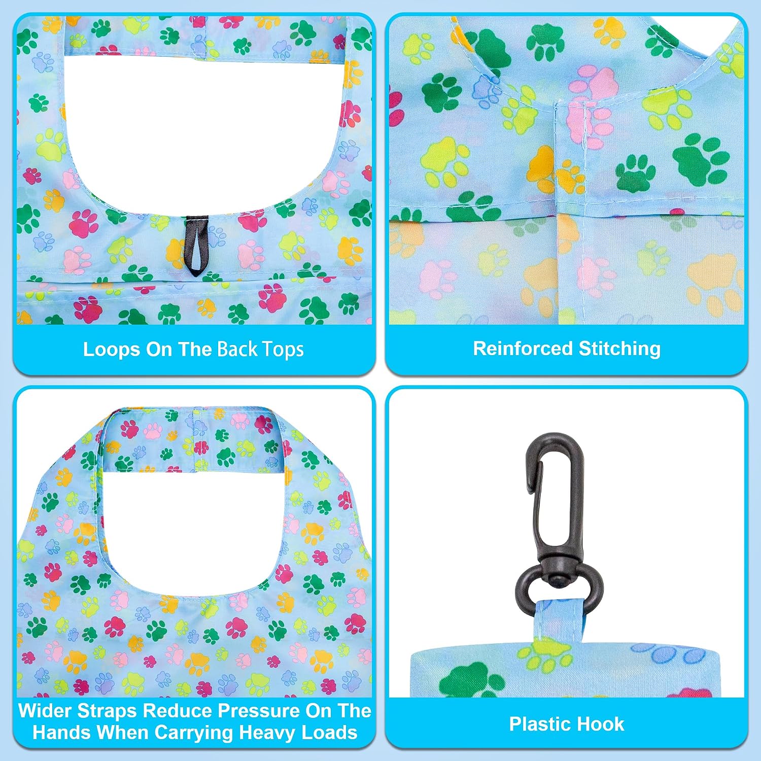 HOLYLUCK Reusable Grocery Bags,Heavy Duty Foldable Shopping Tote Bag (Standard, 3 Blue Geometric Flowers)