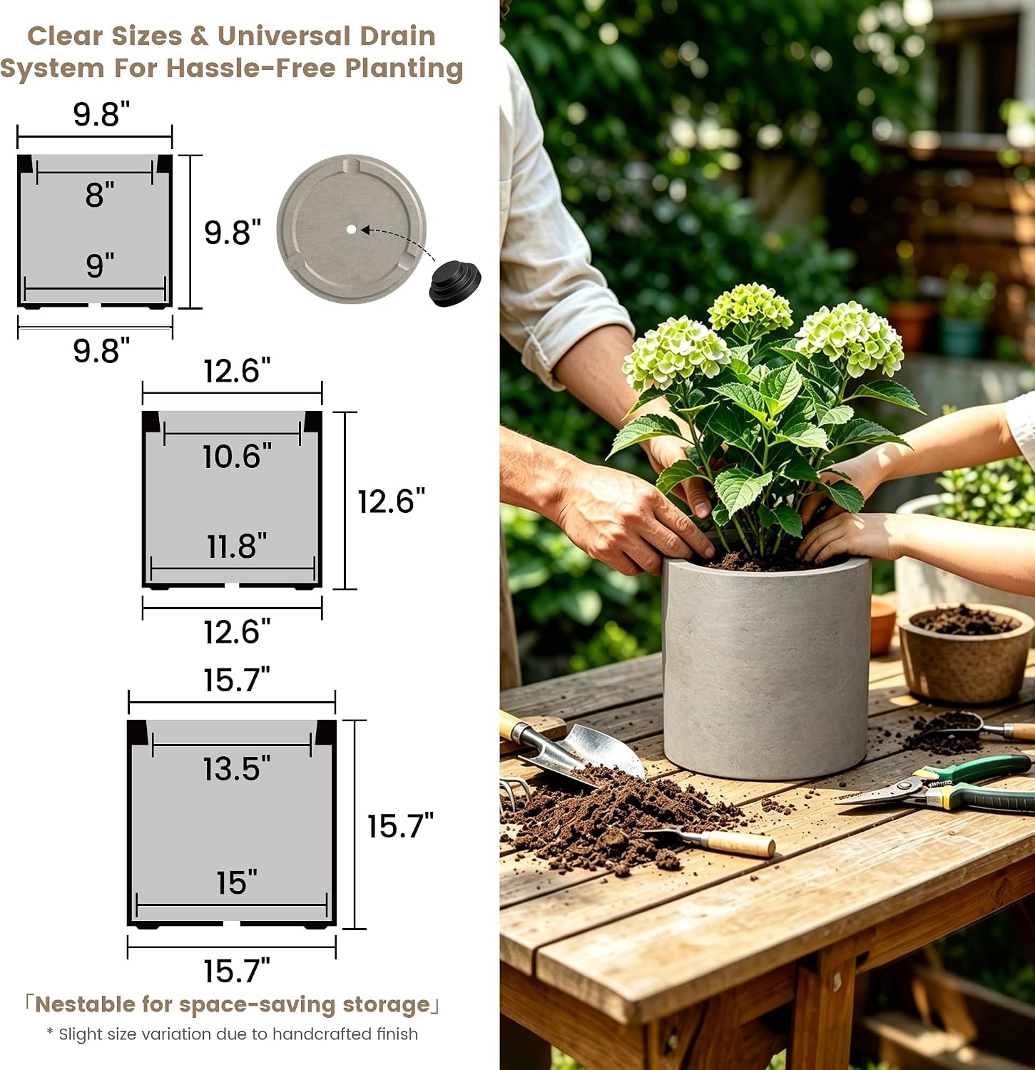 Kante Large Round Cylinder Charcoal Concrete Planter 15.8" Tall, Outdoor
