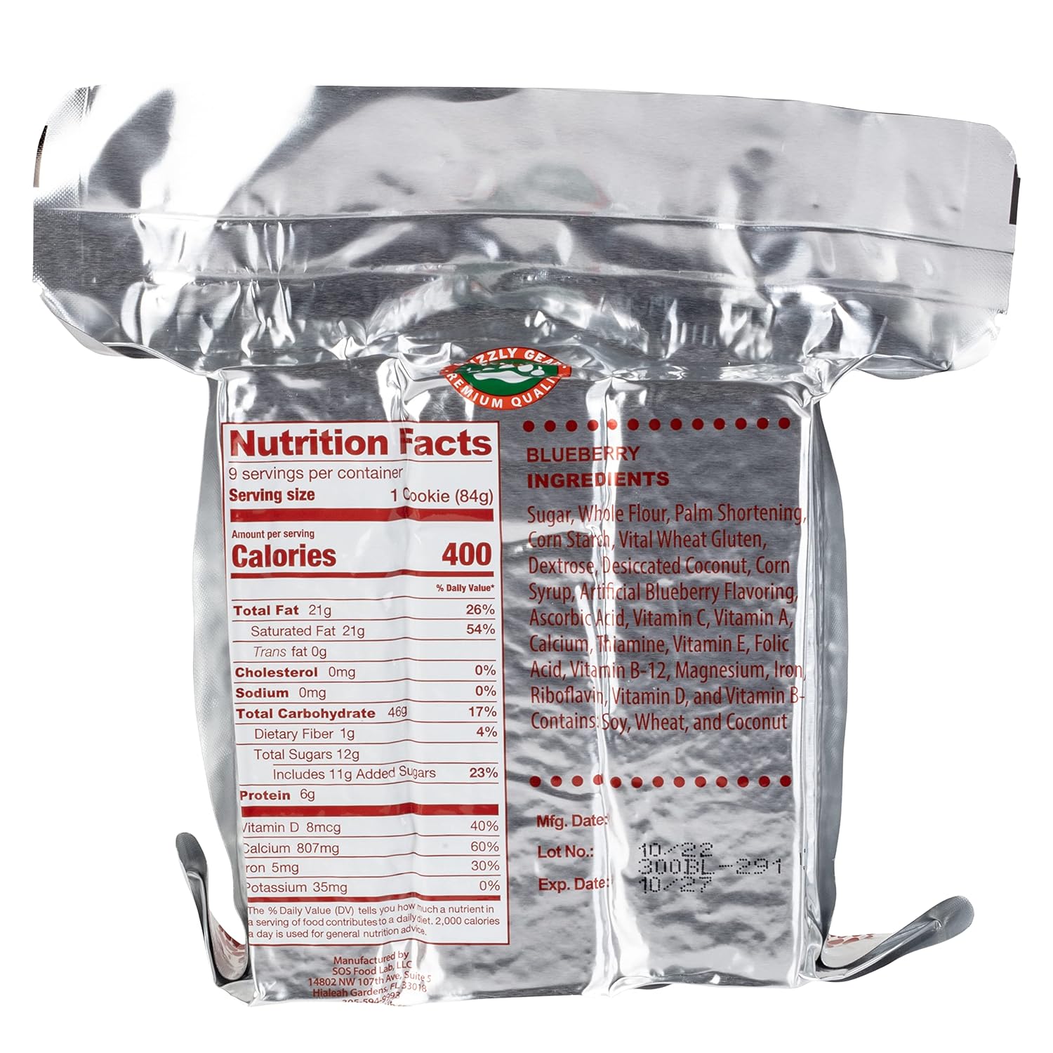 Grizzly Gear Emergency Food Rations- 3600 Calorie Bar (Vanilla Poundcake) - 3 Day, 72 Hour Ready To Eat Supply For Disaster, Hurricane, Flood Preparedness - Non Thirst Provoking - 5 Year Shelf Life
