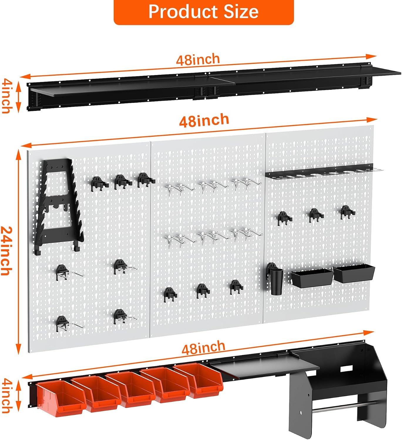 TORACK Pegboard Wall Organizer Kit 48x24 in, Garage Metal Tool Pegboard
