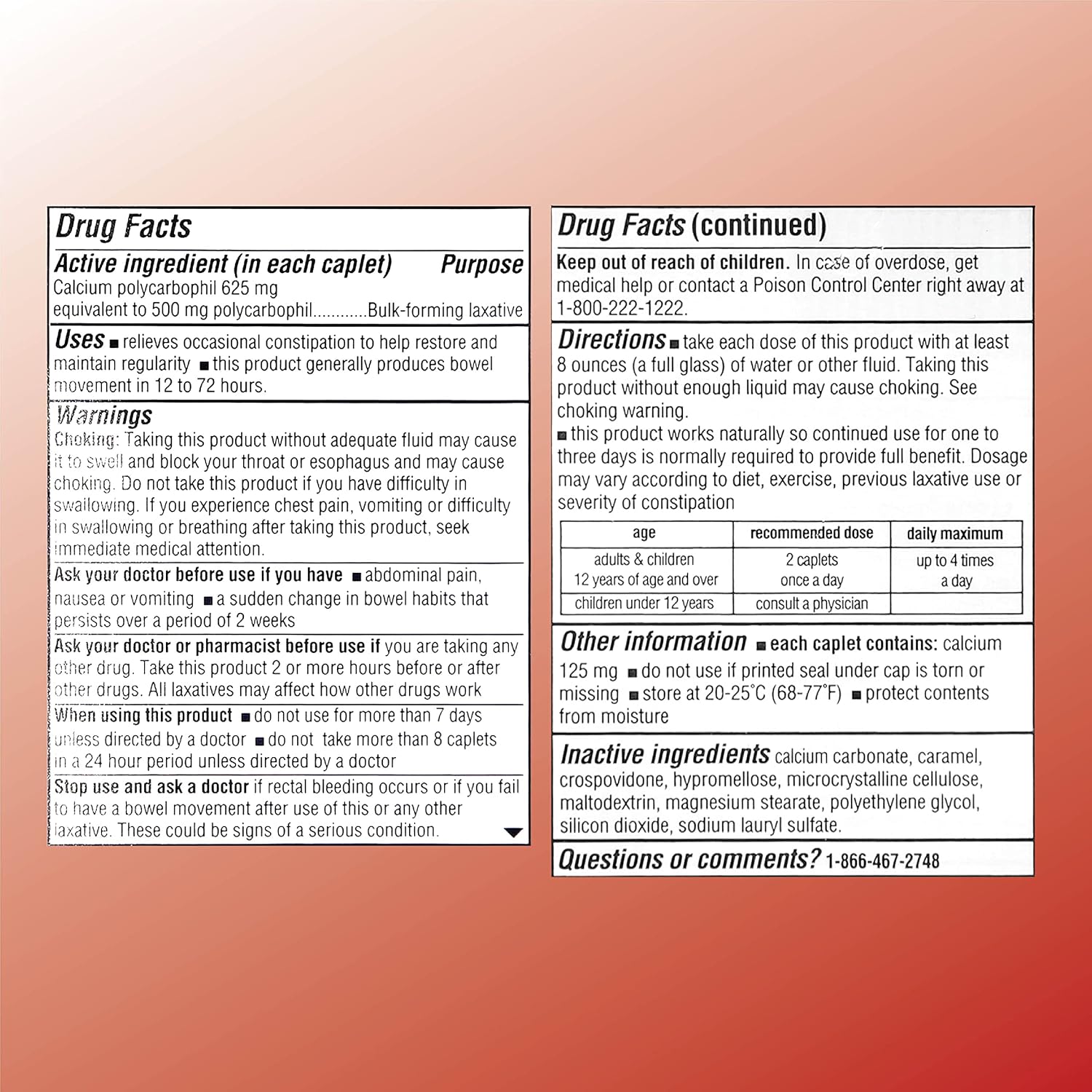Quality Choice Fiber Therapy Caplets, Safe and Comfortable Constipation Relief Without The Gas and Bloating