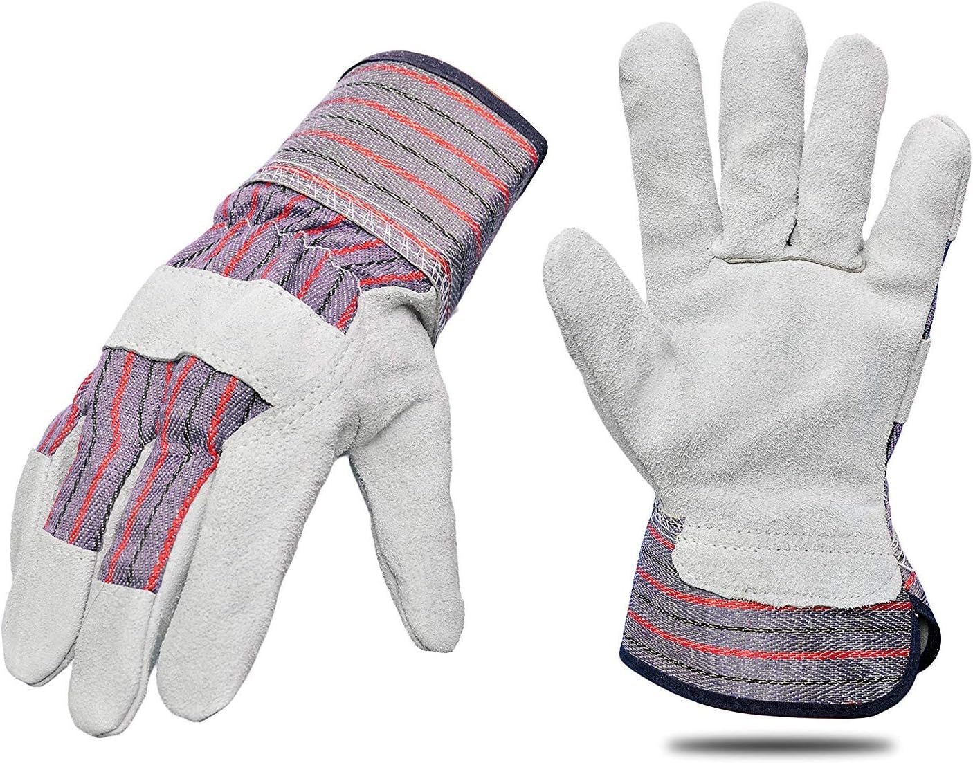 5 Pair Pack Leather Palm Work Gloves Cowhide Leather Suede Finish A Grade Premium