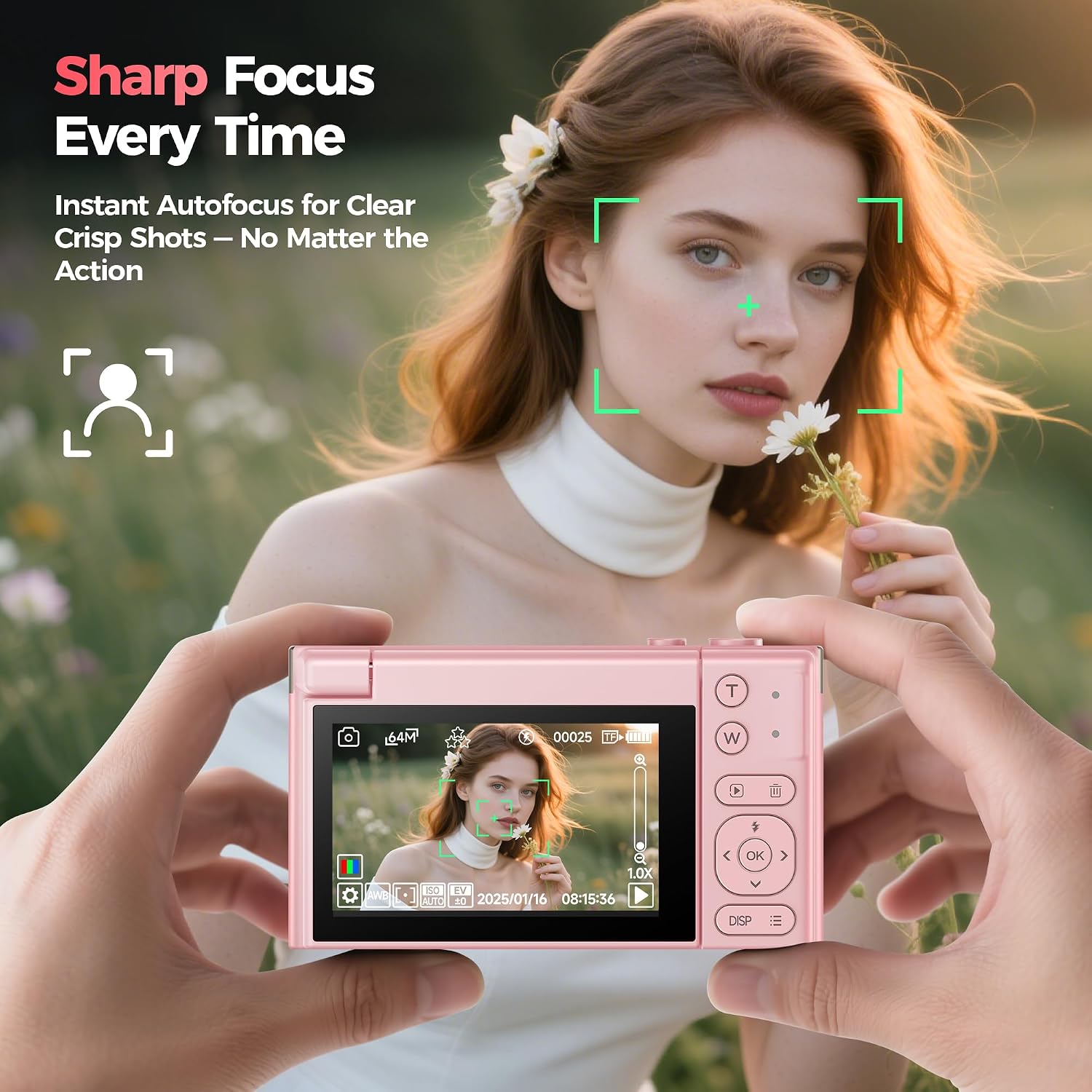 4K Digital Camera Pink for Girls Teens: 64MP Vlogging Camera with Flip Screen - 16X Zoom - Cute Compact Cam for Photography and YouTube –