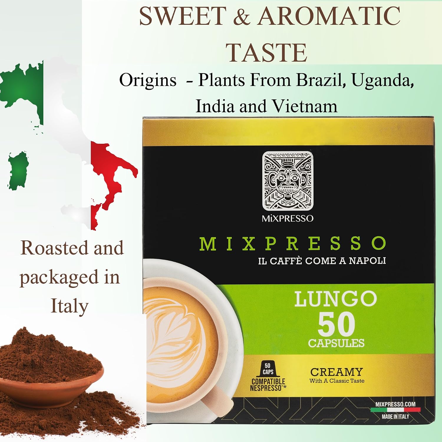 Mixpresso Classe Coffee Espresso Capsules Compatible With Nespresso Original Brewers, Single Cup Coffee Pods 100% from Italy, Medium Roast 80% Arabica Espresso, 50 Count Coffee Capsule Intensity 8/12 | 50 Count Single Cup Coffee Pods Compatible With Nesp…