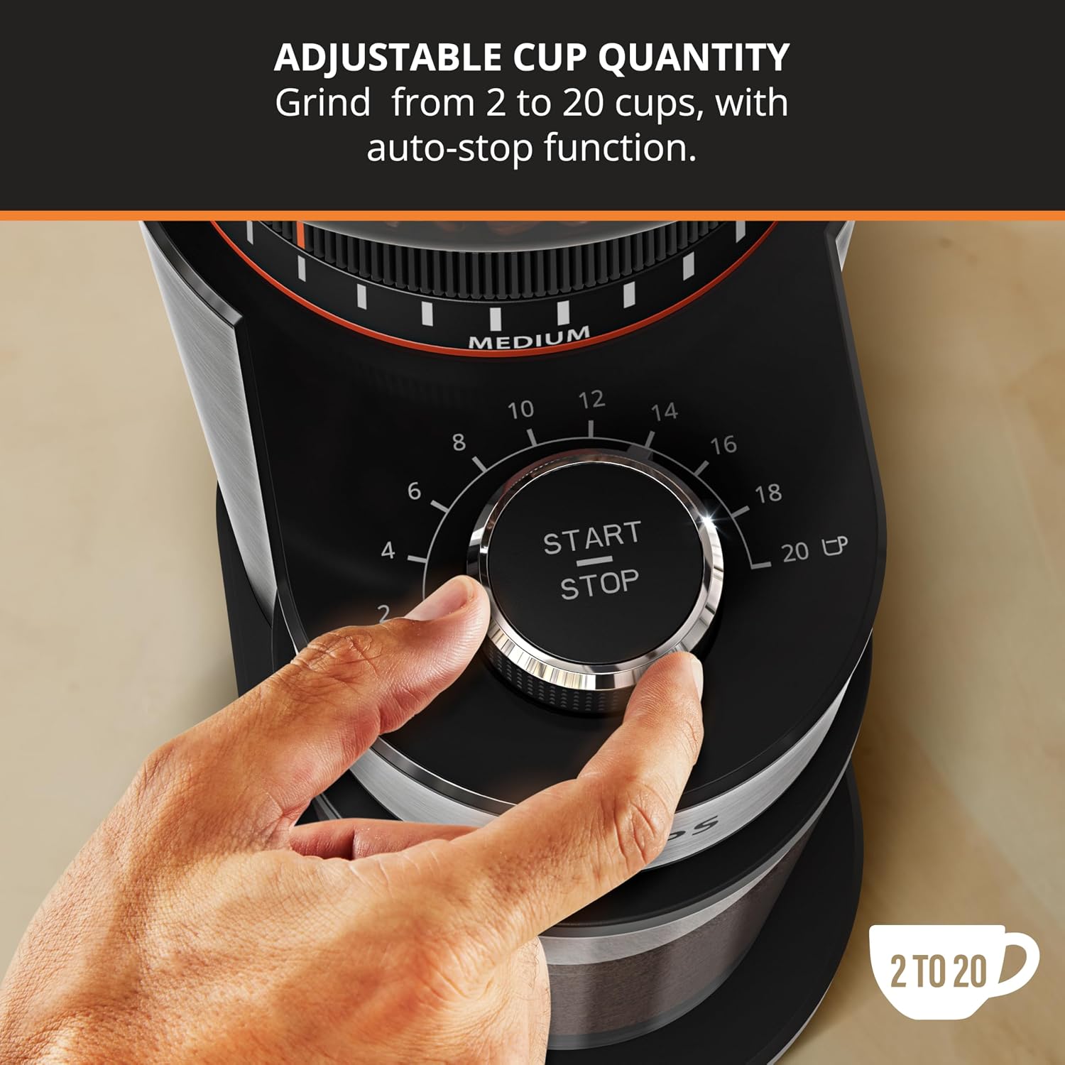 KRUPS Precision Burr Coffee Grinder: 12 Settings, 8 oz Capacity for Drip, French Press, Espresso, Pour Over, Cold Brew - Stainless Steel, 110W, Auto-Stop, Easy Clean - Coffee Grinders for Home Use