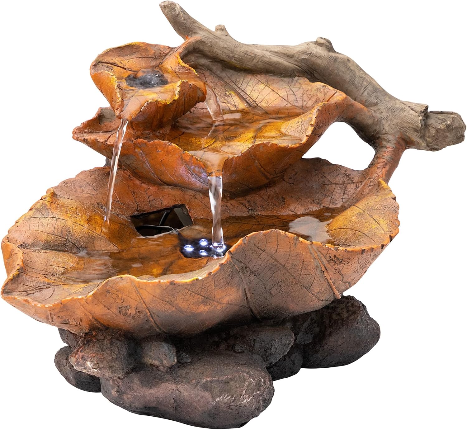 Alpine Corporation WIN326 Indoor Tabletop Light-Up Tiered Rainforest Tree Trunk Water Fountain with LED Lights, 11", Brown