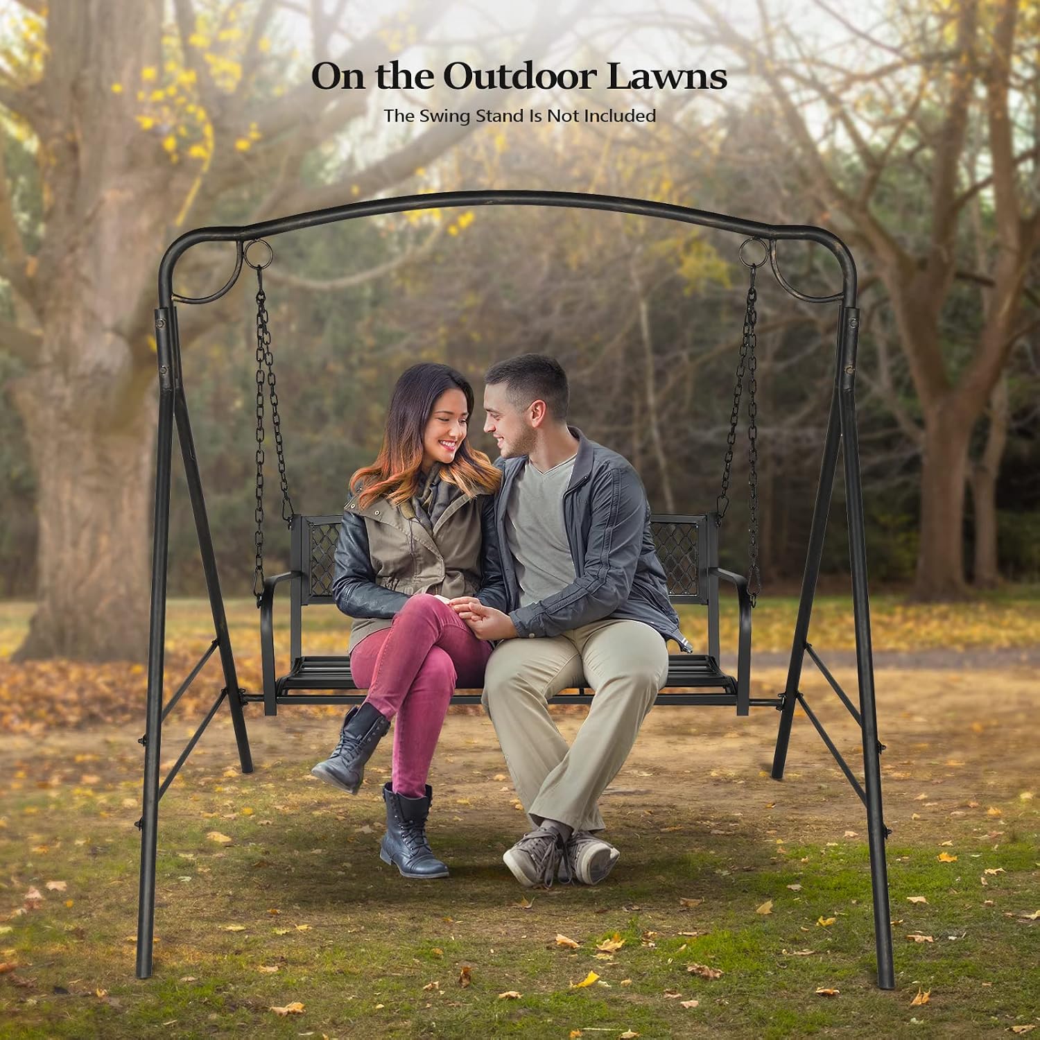 VINGLI Heavy Duty Metal Porch Swing, 660 LBS Outdoor Swing Bench, Curved