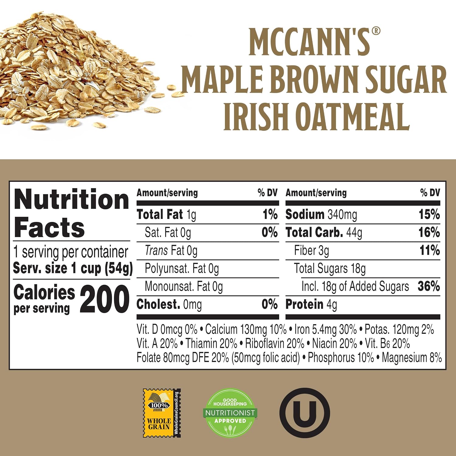 McCann's Irish Oatmeal Instant Oatmeal Cup, Maple Brown Sugar, 1.9 Ounce (Pack of 12)