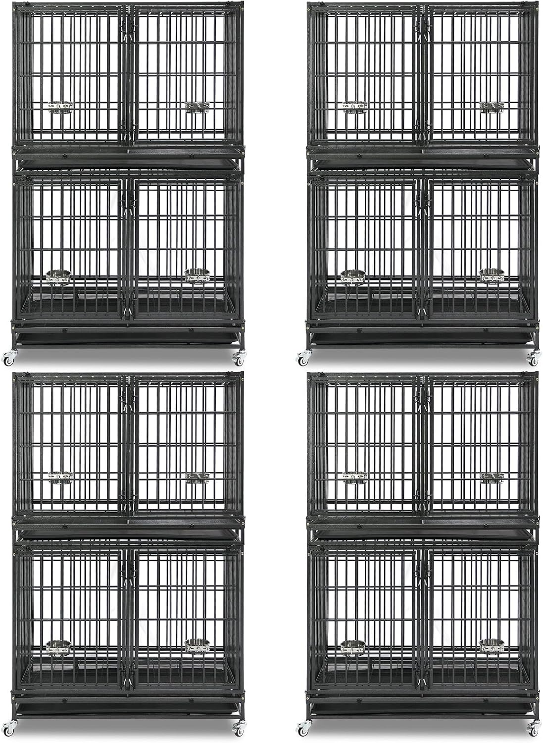 Homey Pet Taller 43" Heavy Duty Double Dog Crates with Divider & Dual Door | Drop Cage for Dogs with Lockable Wheels, Bowls, Removable Tray, Top Access, Ideal for Small to Medium & Large Dogs, Breeders