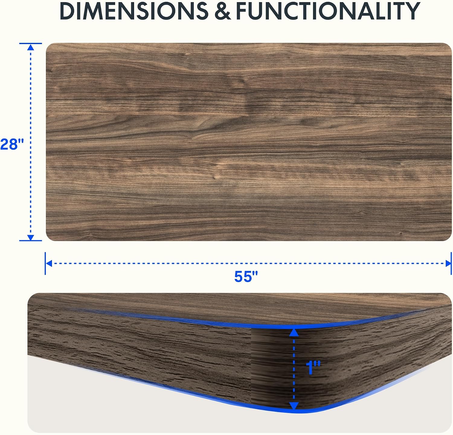 FLEXISPOT Acacia Solid Wood 55"x28" Butcher Block Desktop, Walnut | Acacia Solid Wood, Thick Beveled Edge, For Standing Desk, Office Table, Workbench, DIY Furniture Projects