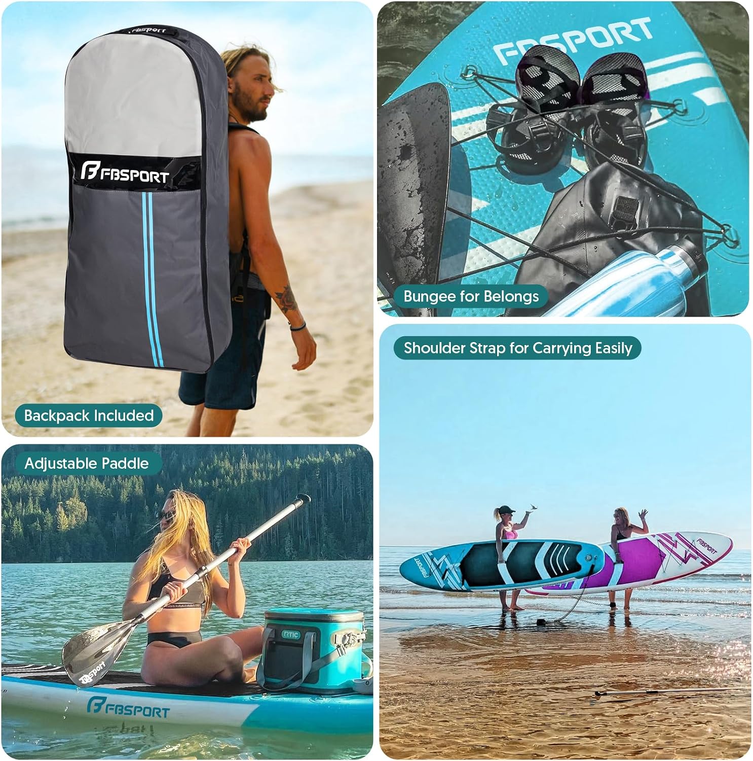 FBSPORT 11' Premium Stand Up Paddle Board, Yoga Board with SUP Accessories & Carry Bag | Wide Stance, Surf Control, Non-Slip Deck, Leash