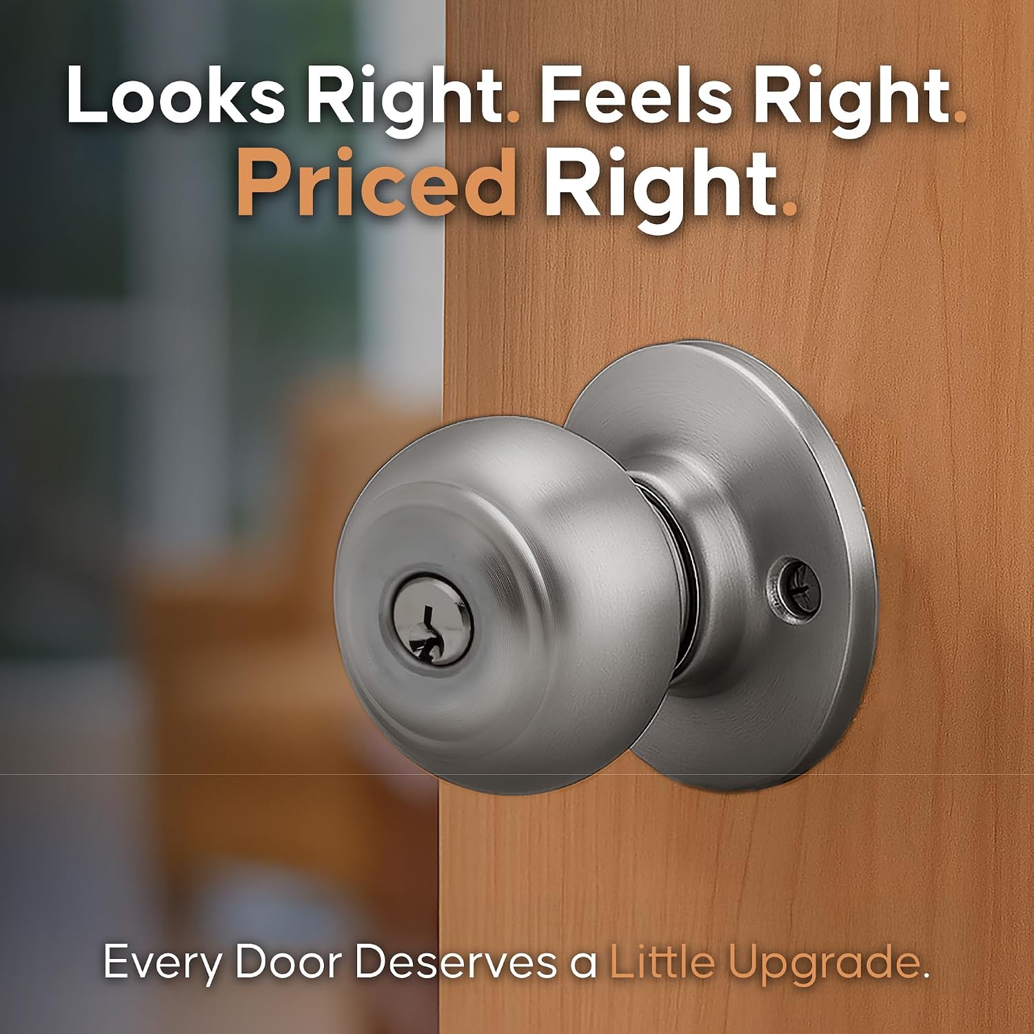 Copper Creek Colonial Privacy Interior Door Knob – ANSI Grade-3 Certified, Modern Heavy Duty Handle, Easy Install and Reversible for Bedroom, Bathroom and Closets – Satin Stainless (1 Pack)