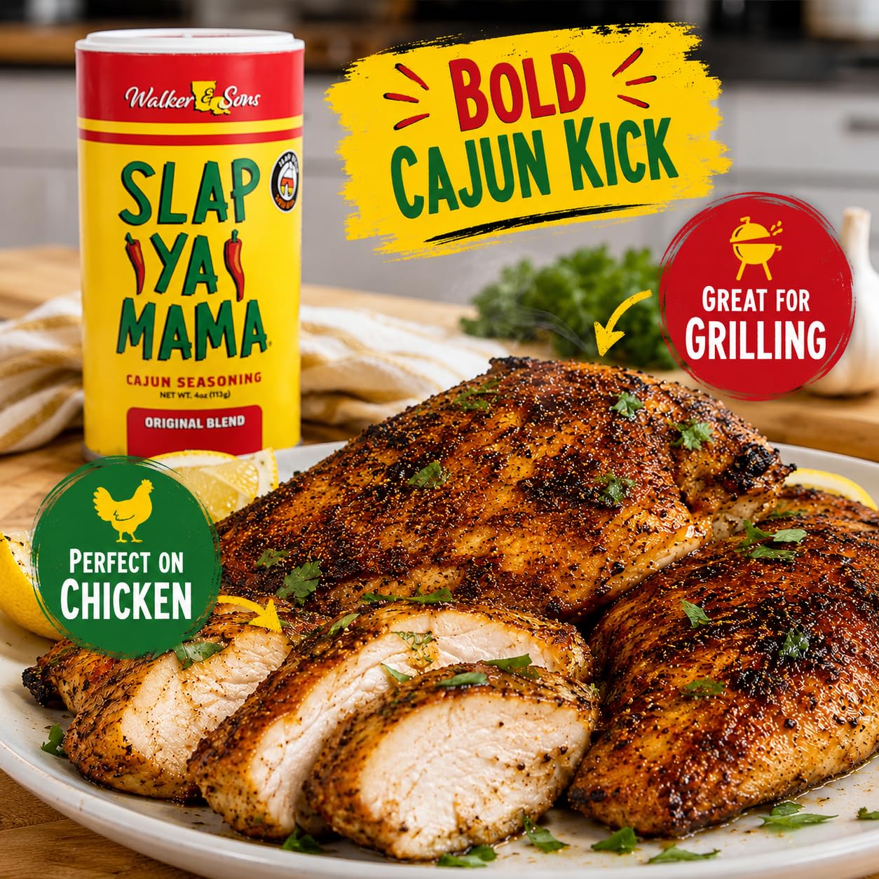 Slap Ya Mama Original Cajun Seasoning, 4 oz | one 4 oz canister of Original Blend Cajun seasoning for chicken, seafood, vegetables, grilling