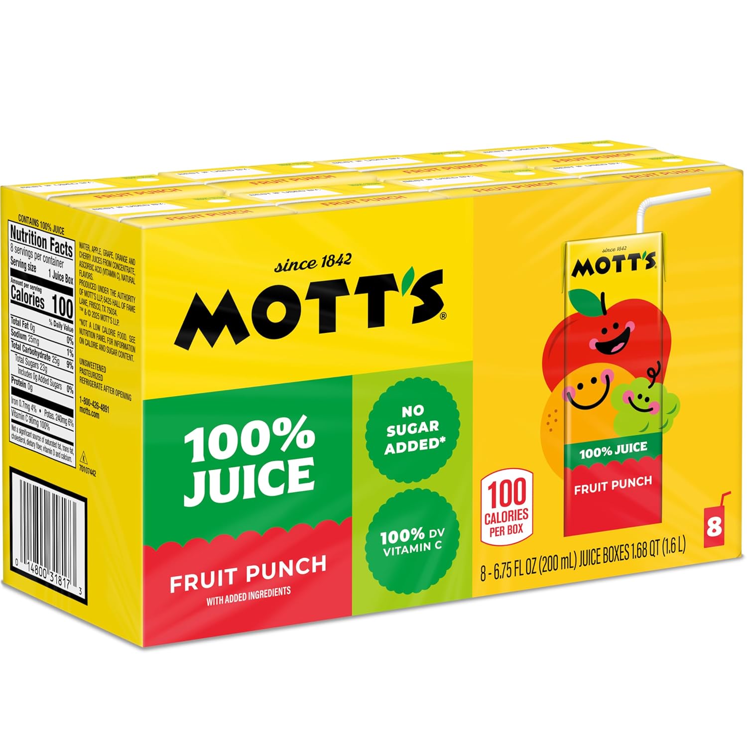 Mott's 100% Original Apple Juice, 6.75 Fl Oz Boxes, 32 Count (4 Packs Of 8), 2 Servings Of Fruit, 100% Fruit Juice, Gluten-free, Caffeine-free, Kosher, Contains No Artificial Colors Or Sweeteners