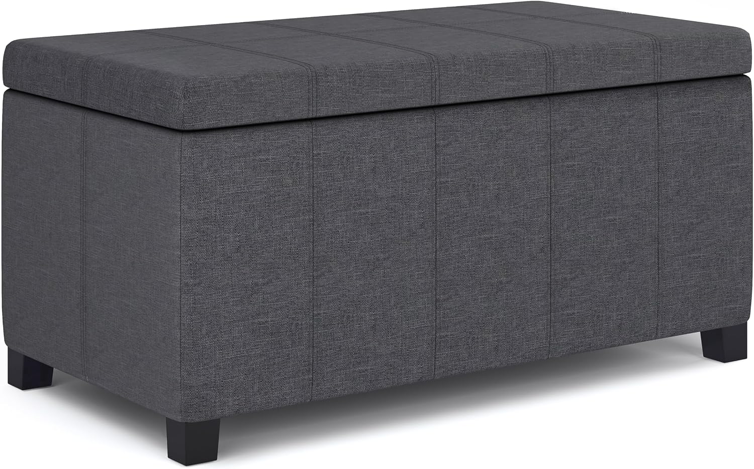 SIMPLIHOME Dover 36" Wide Vegan Leather Storage Ottoman in Midnight Black | Distressed umber brown, contemporary ottoman with lift-top and safety hinges; rectangle storage bench for living room.