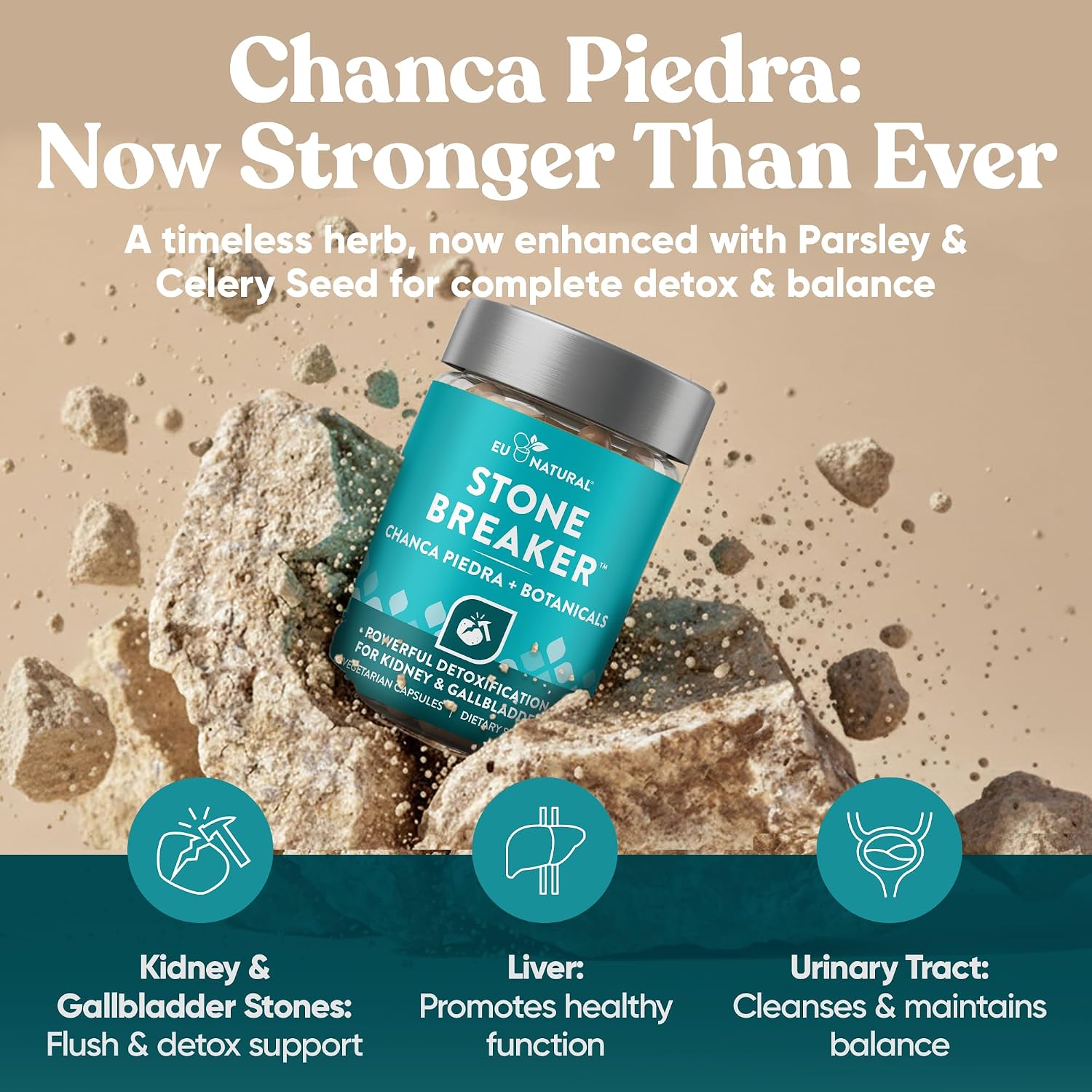 Eu Natural Chanca Piedra Stone Breaker, 60 Vegetarian Capsules | The Original herbal stone breaking formula with Celery Seed & Parsley to support kidney, gallbladder & urinary tract health