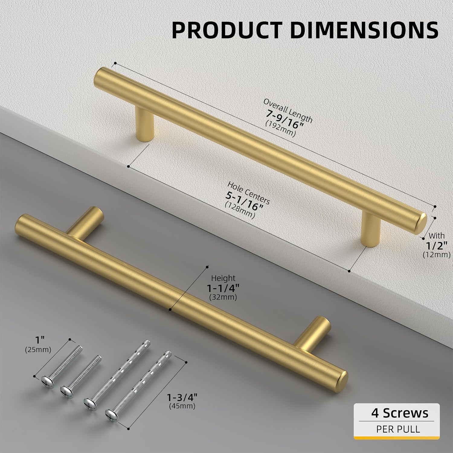 Goldenwarm 5 Pack 3 inch Gold Cabinet Handles Brushed Gold Cabinet Pulls | Gold Dresser Drawer Handles Stainless Steel Drawer Pulls for Kitchen Bathroom Bedroom, Easy to Install