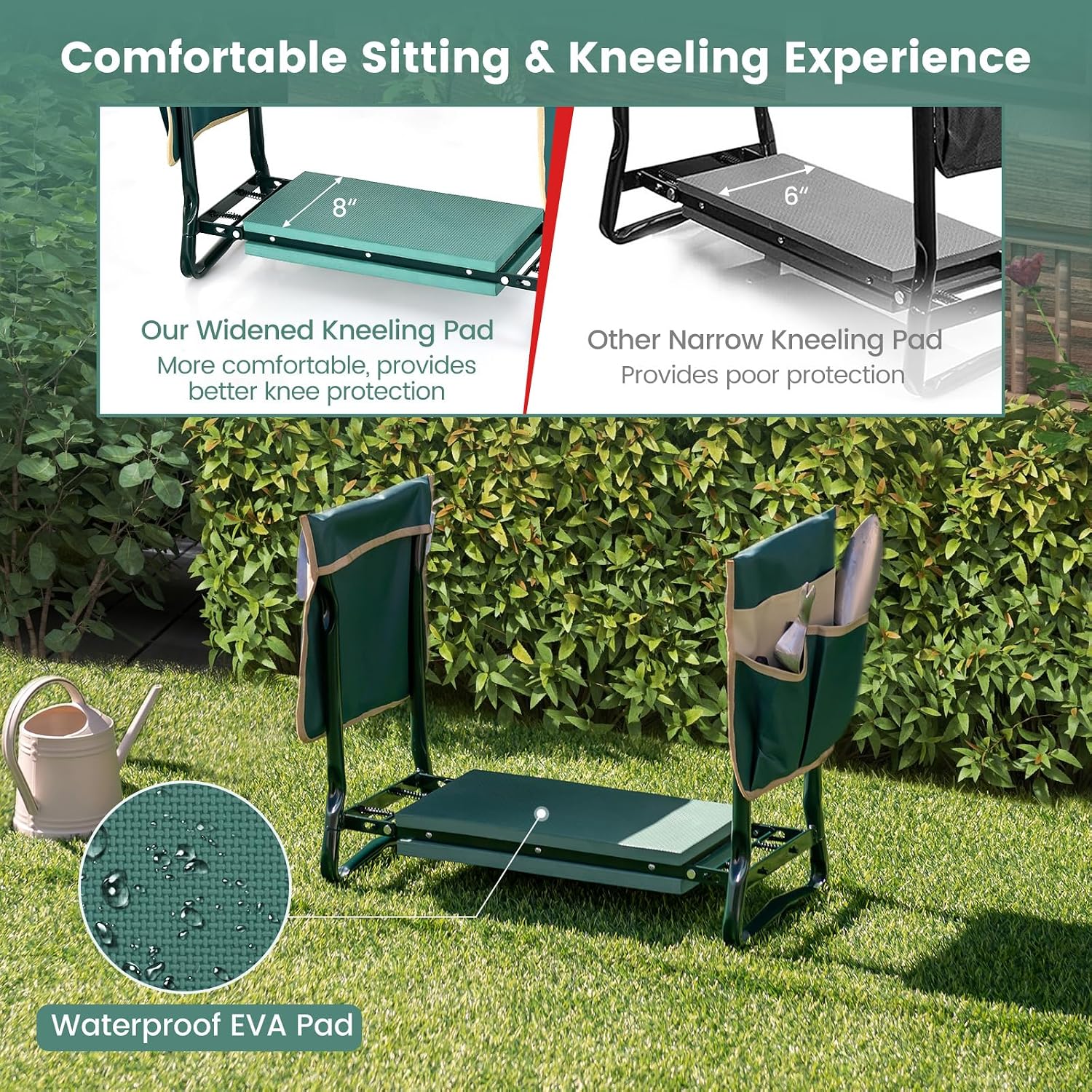 Goplus Garden Kneeler and Seat, Foldable Garden Bench for Kneeling & Sitting, Widened 8" EVA Soft Foam Pad